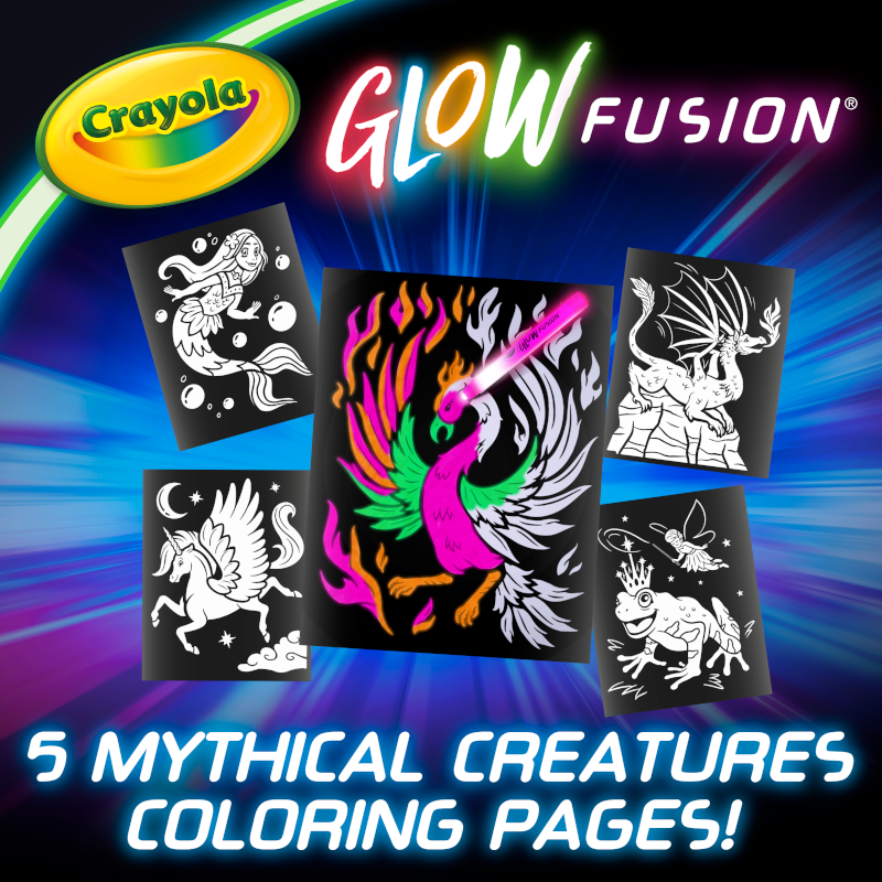 Crayola Glow Fusion Mythical Creatures, Glow in The Dark Coloring Set, Dragon Craft Set, Gift for Boys and Girls