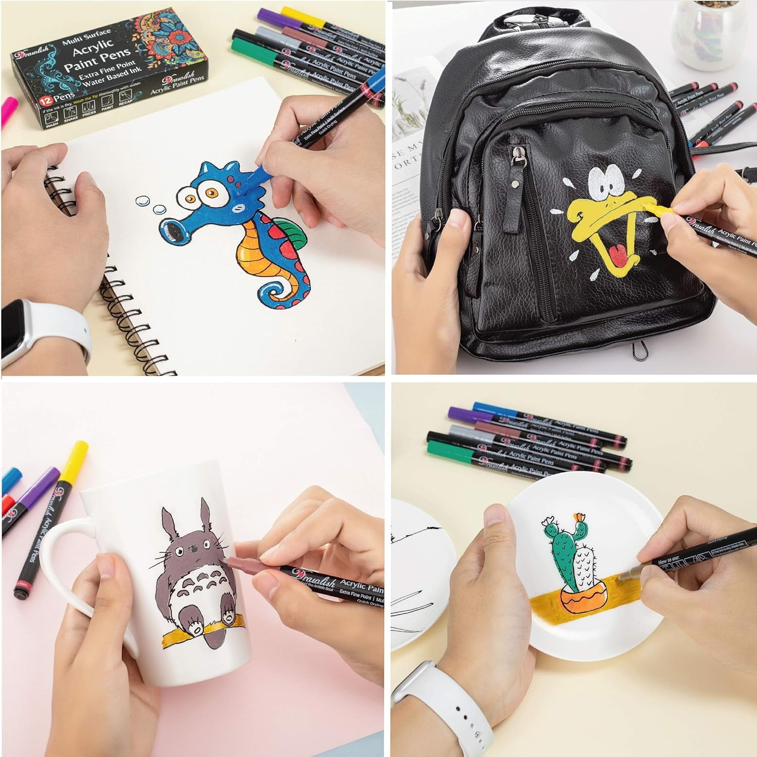 Acrylic Paint Pens for Rock Painting - Set of 12 Acrylic Markers - 0.7mm Tip with Extra Fine Point & Water-Based Ink - Ideal Paint Marker for Ceramic, Fabric, Porcelain, Wood, Canvas & DIY Mug Design