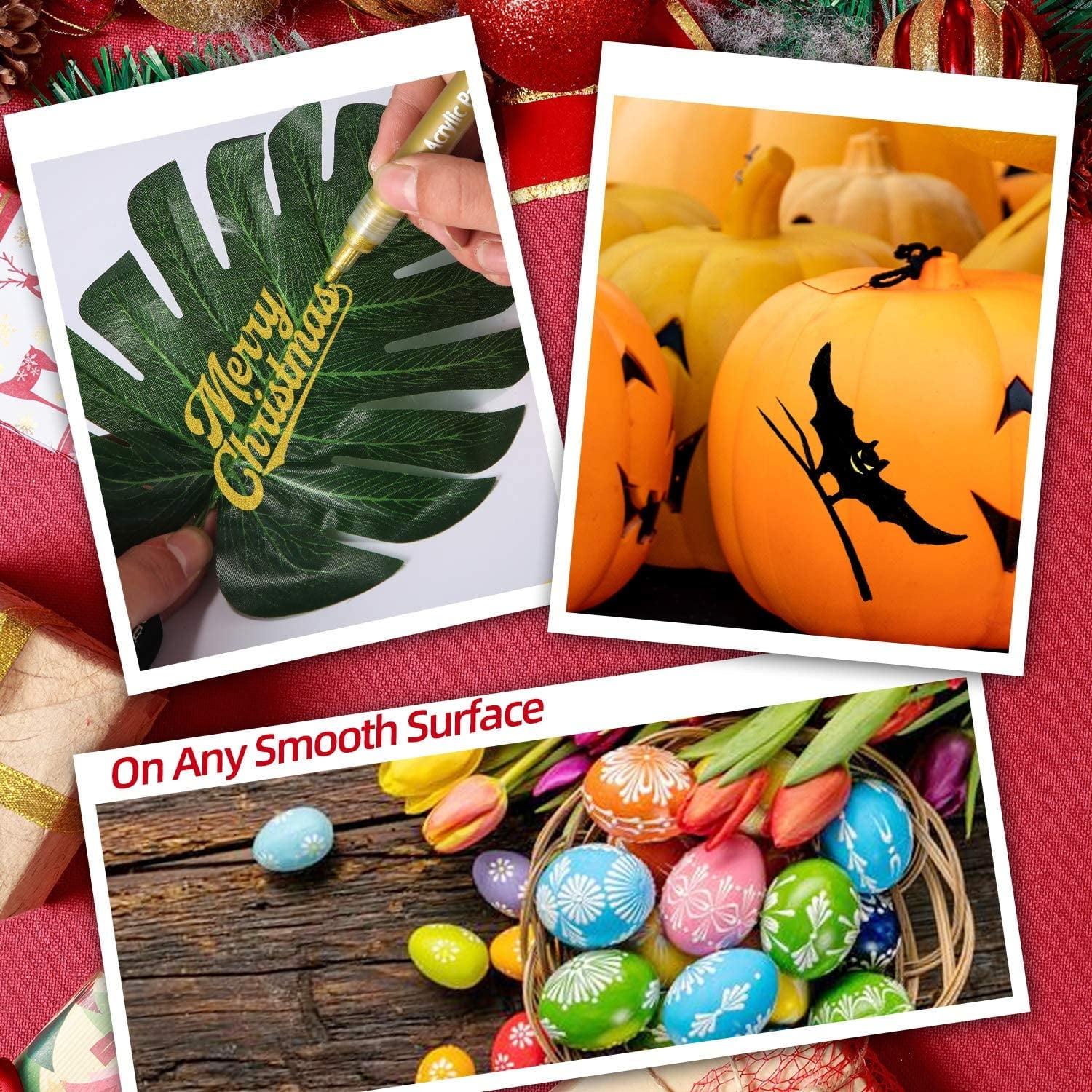 Acrylic Paint Pens Set, 12 Colors Acrylic Markers Kits for 2 to 3mm Painting, Quick Dry Acrylic Paint Markers for Rock Painting Wood Fabric Ceramic Porcelain Scrapbook, with Felt Pen Bag