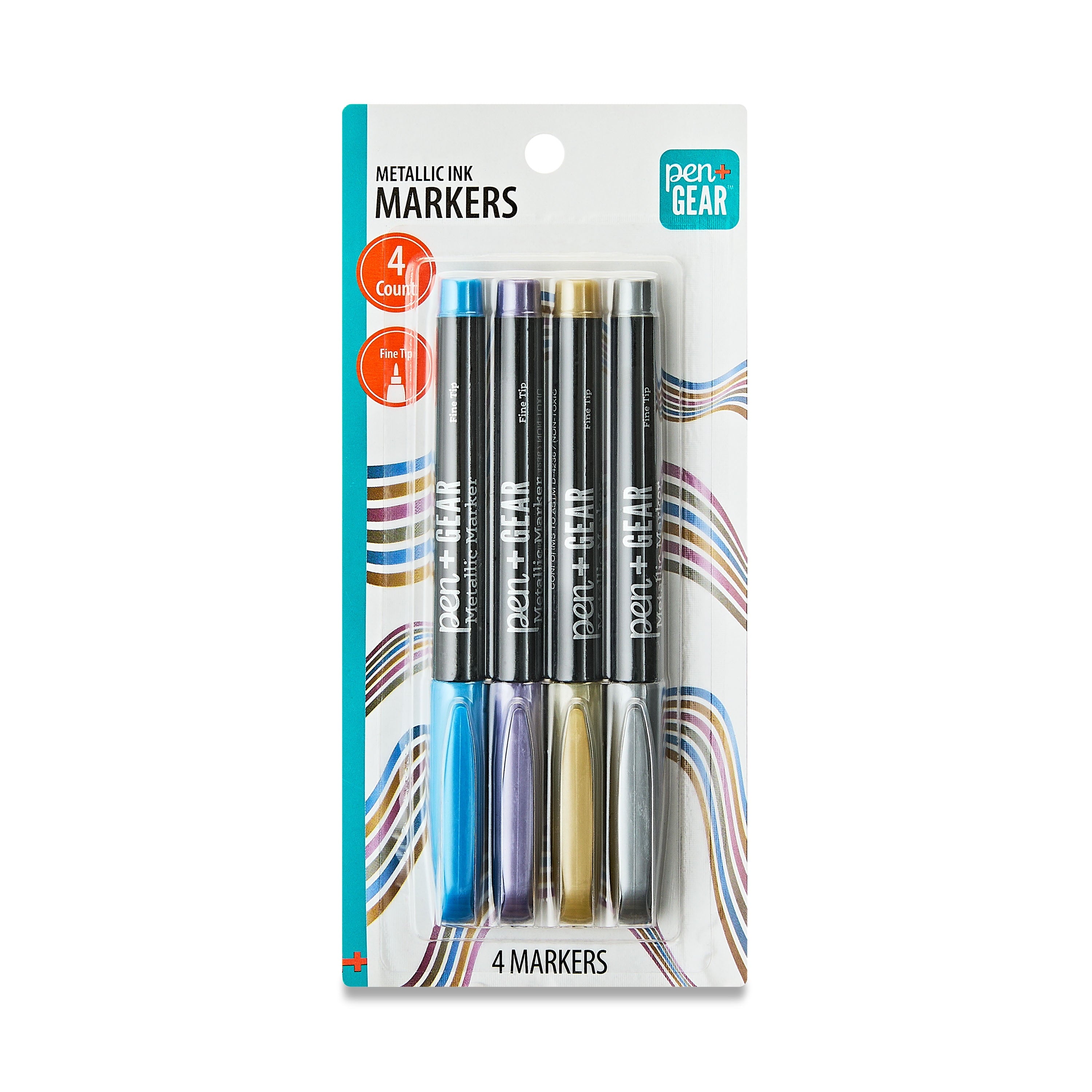 (4 pack) Pen+Gear Permanent Markers, Fine Tip, Assorted Metallic Colors, 4 Count