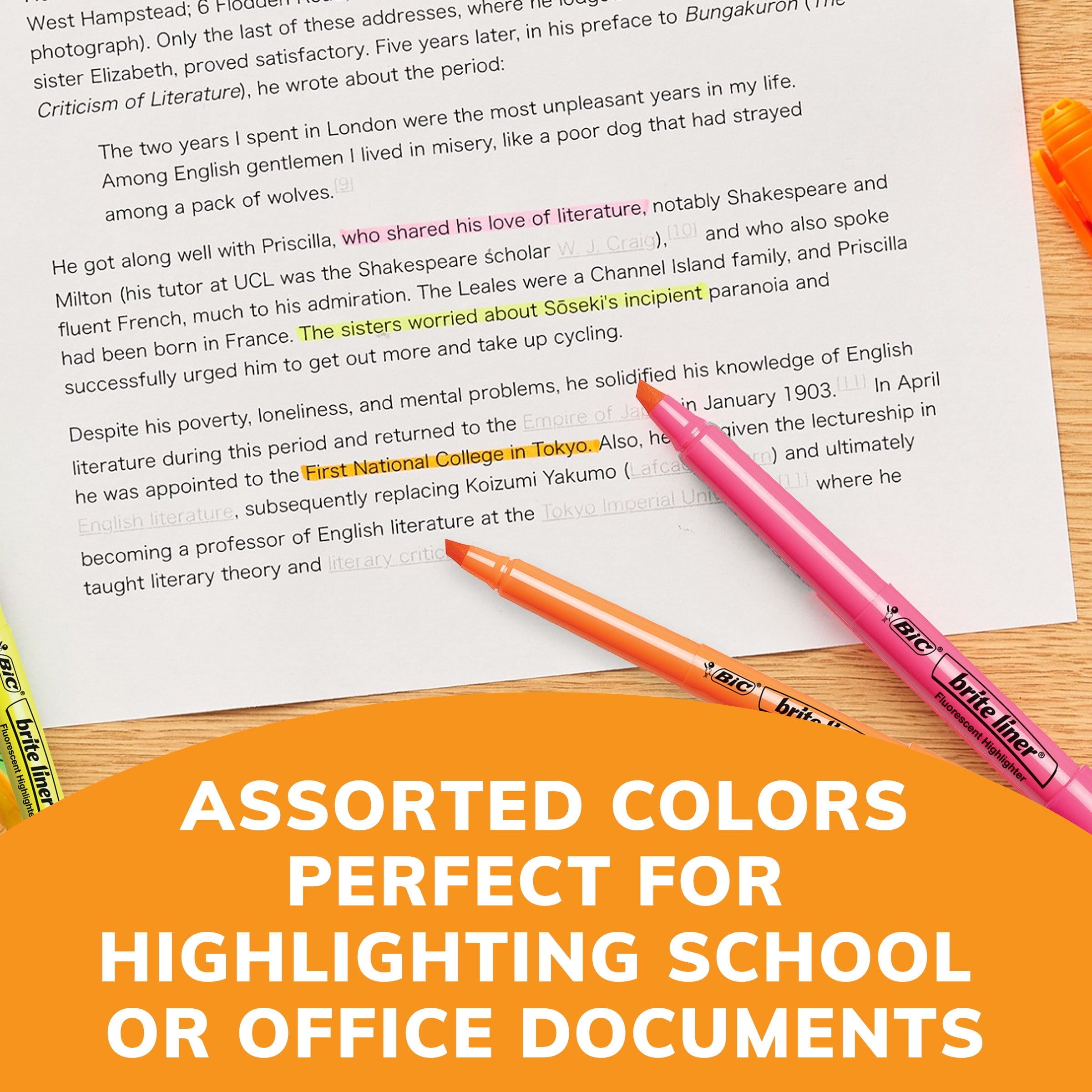 BIC Brite Liner Highlighters, Assorted Fluorescent Colors, 5 + 1 Pack of Highlighters