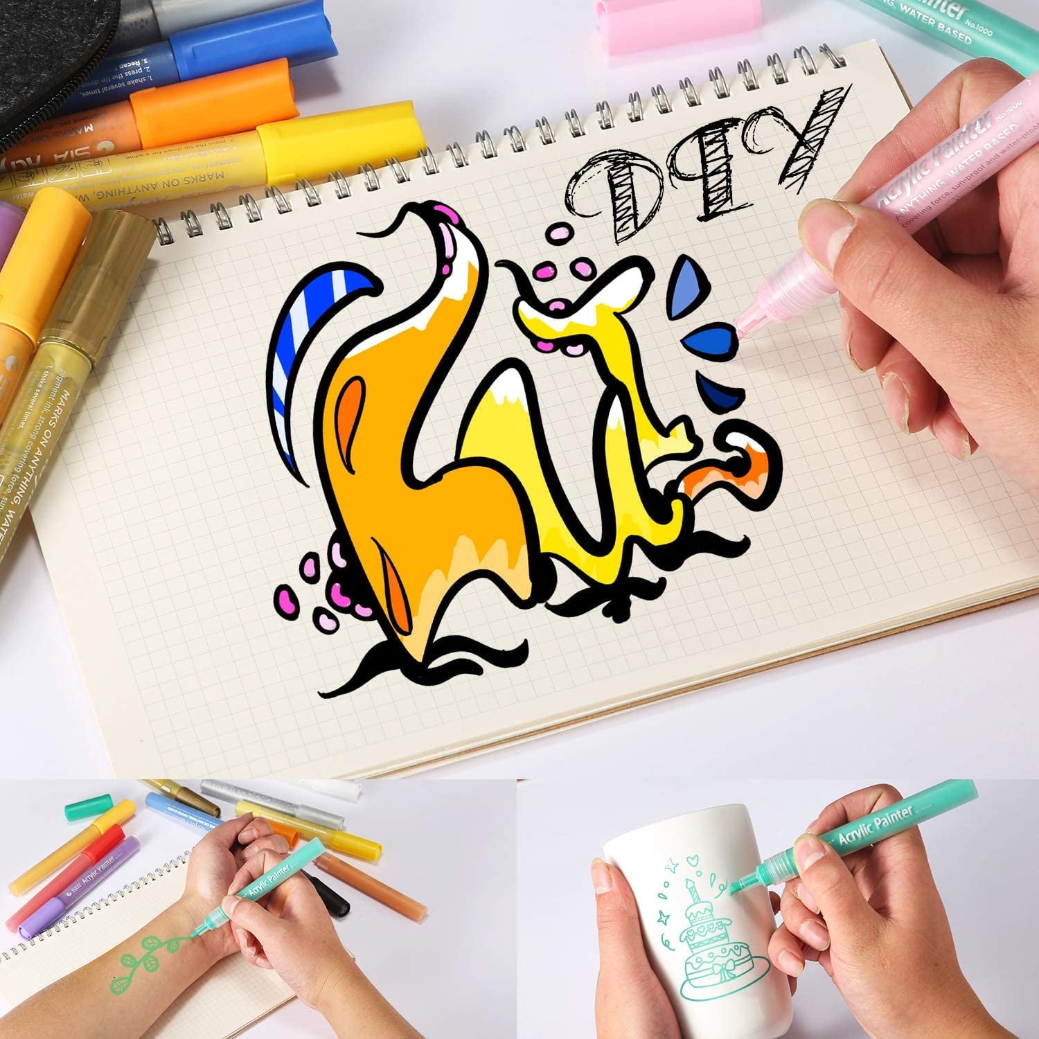 Acrylic Paint Pens Set, 12 Colors Acrylic Markers Kits for 2 to 3mm Painting, Quick Dry Acrylic Paint Markers for Rock Painting Wood Fabric Ceramic Porcelain Scrapbook, with Felt Pen Bag