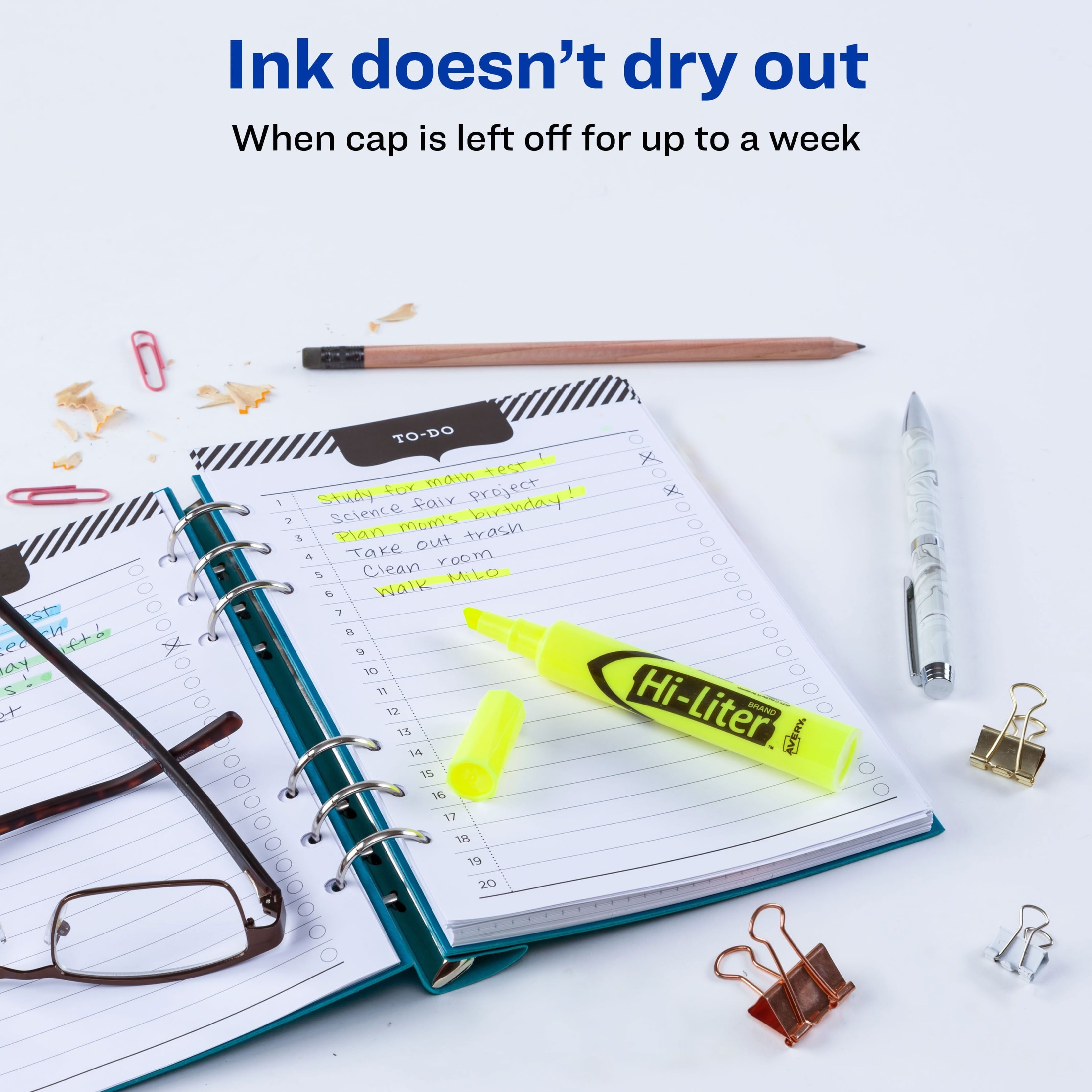 Avery Hi-Liter Desk-Style Highlighters, SmearSafe, Chisel Tip, 2 Yellow Highlighters (24081)