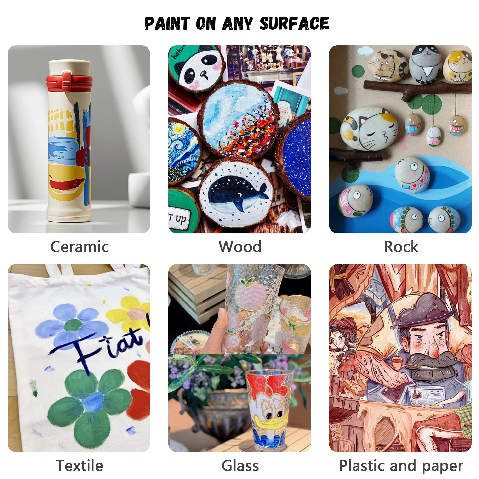 24 Colors Dual Tip Acrylic Paint Markers, Brush Tip and Fine Tip Acrylic Paint Pens for Rock Painting, Ceramic, Wood, Canvas, Plastic, Glass, Stone, Calligraphy, Card Making, DIY Crafts