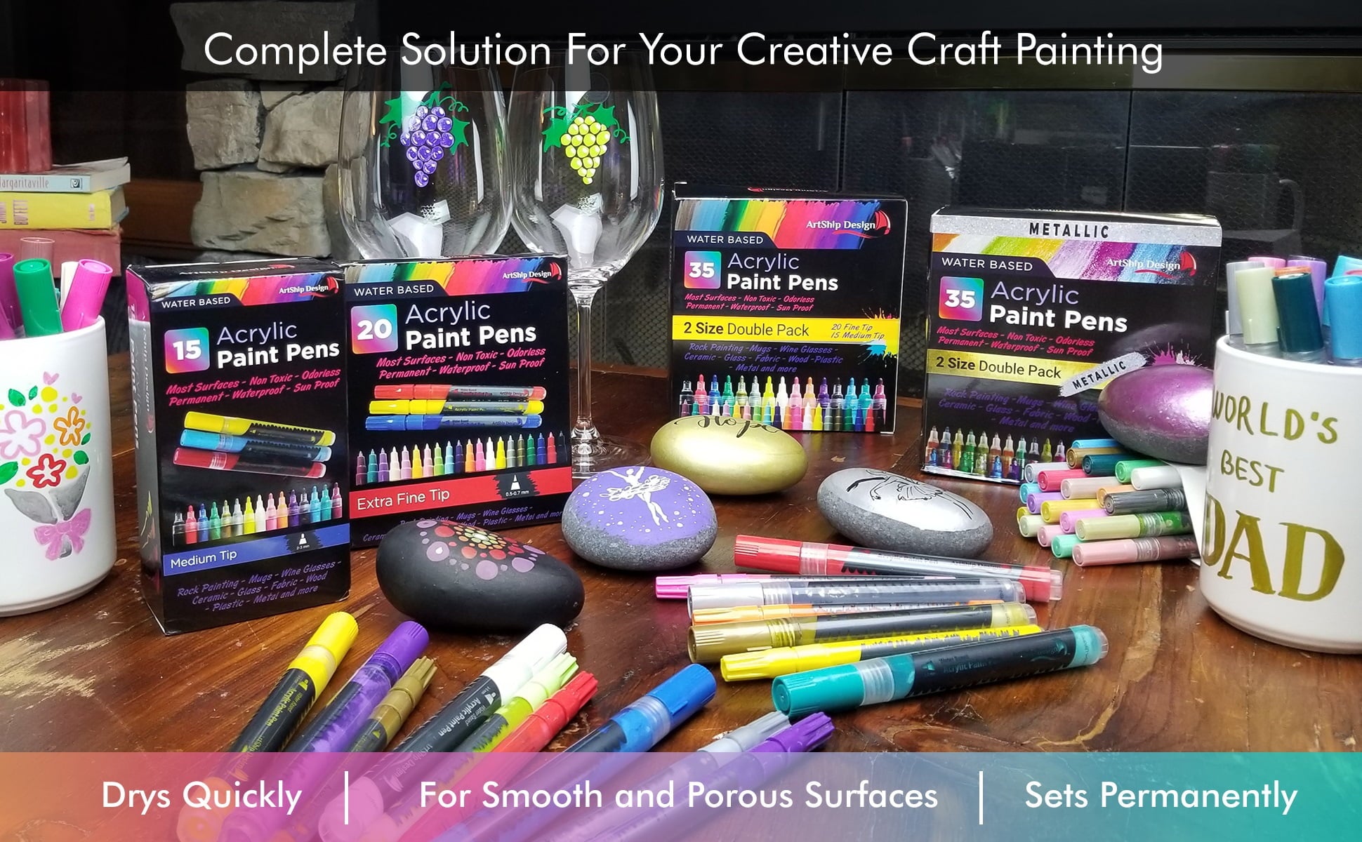 35 Premium Acrylic Paint Pens, Double Pack of Both Extra Fine & Medium Tip Paint Markers by ArtShip Design