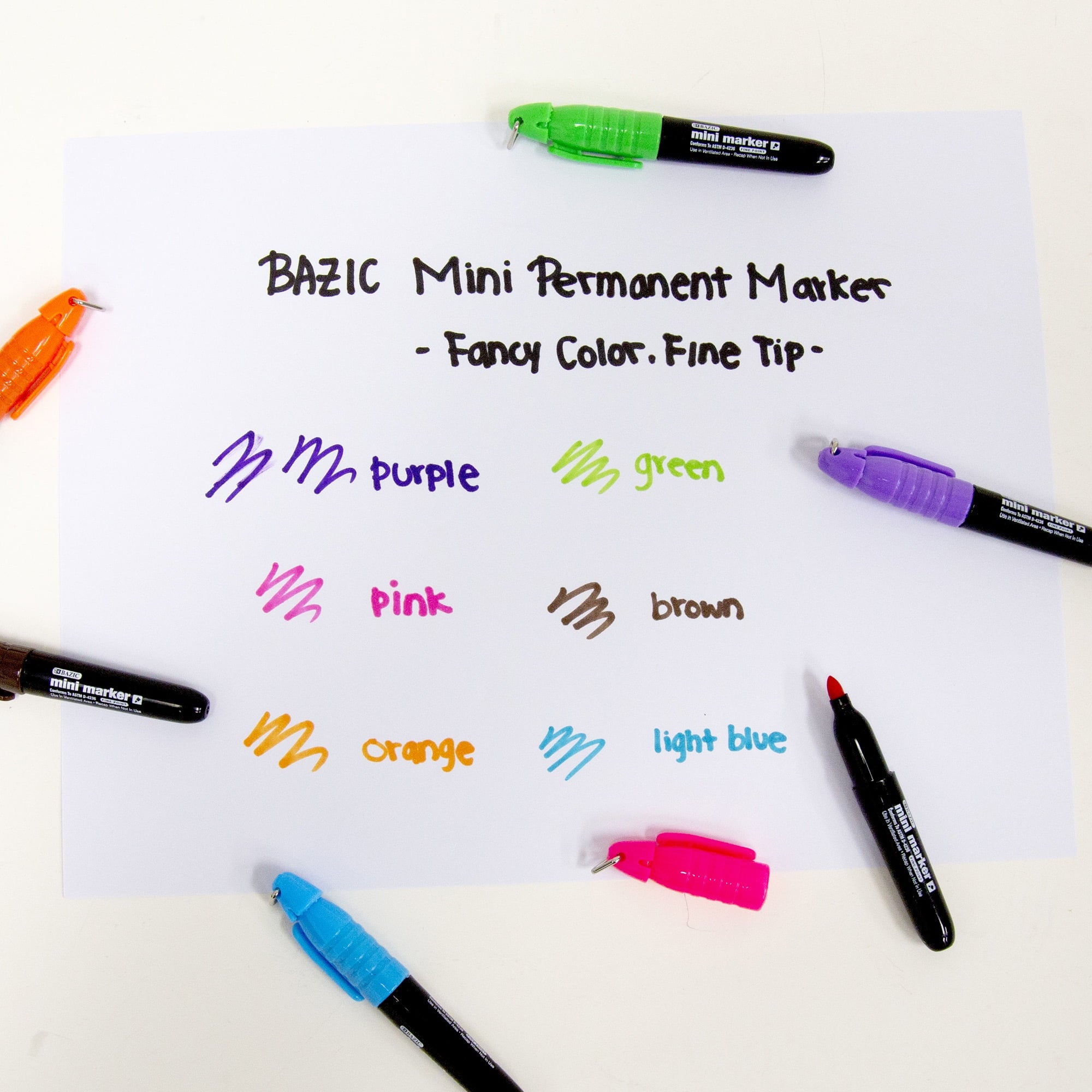 BAZIC Permanent Marker Fine Line, Mini Assorted Color Markers (5/Pack), 1-Pack