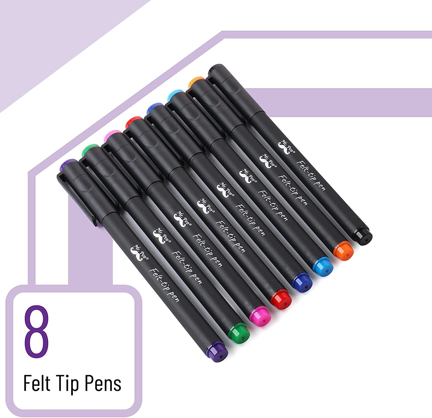 Mr. Pen- Pens, Felt Tip Pens, Pens Fine Point, Pack of 8, Fast Dry, No Smear, Colored Markers