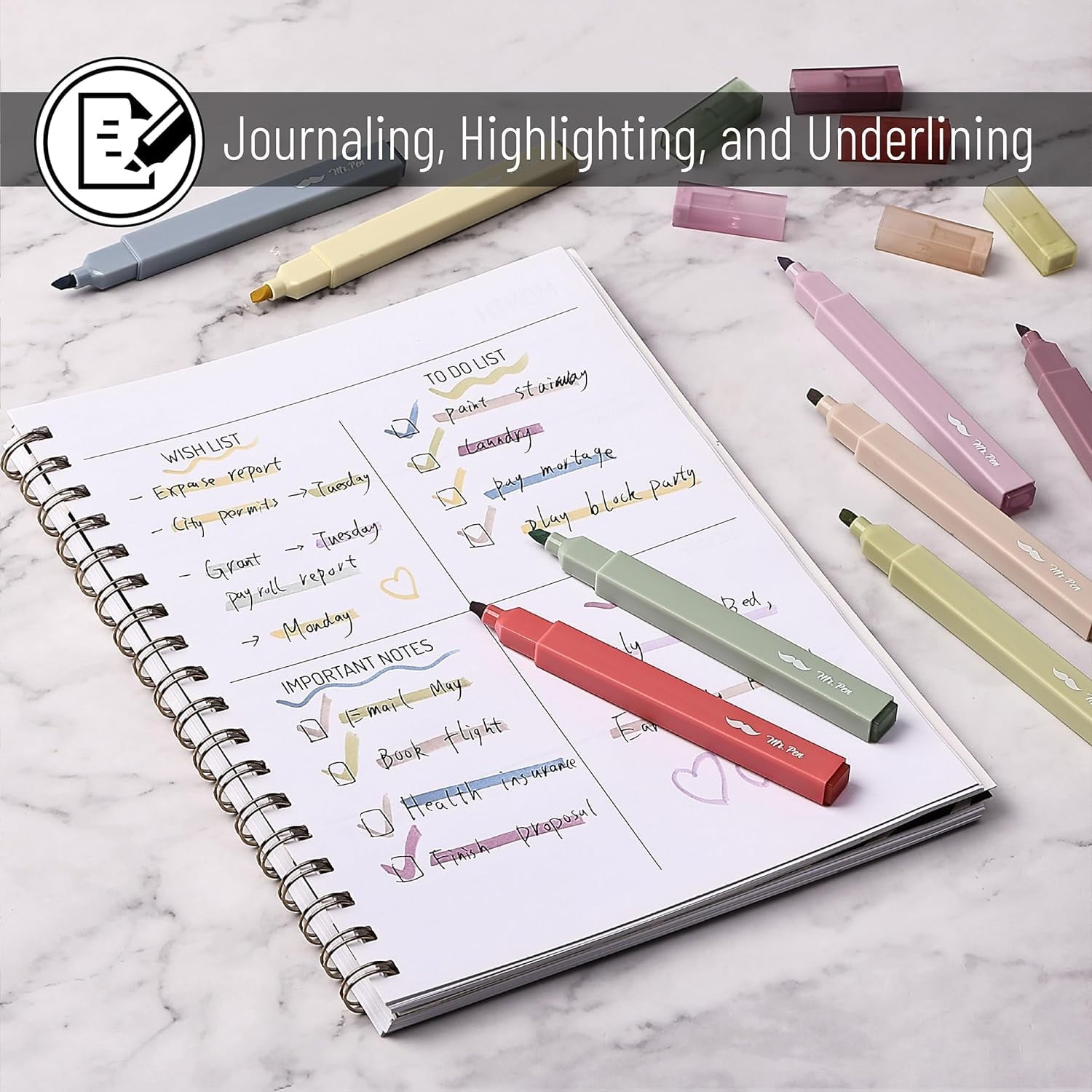 Mr. Pen- Aesthetic Highlighters, 8 Pcs, Chisel Tip, Muted Pastel Color