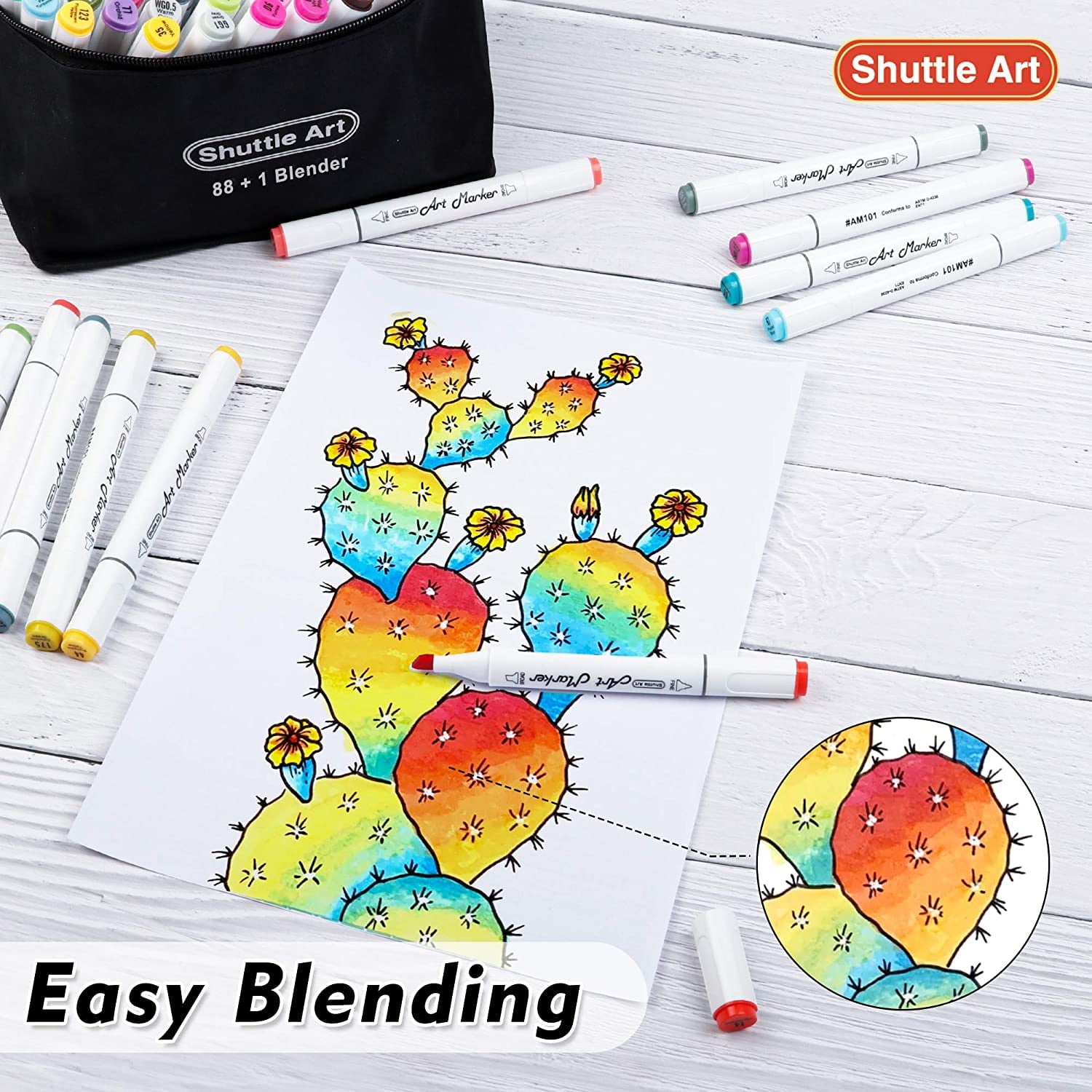 Shuttle Art 88 Colors Dual Tip Alcohol Based Art Markers,Permanent Marker Pens Highlighters with Case Perfect for Illustration Adult Coloring Sketching and Card Making