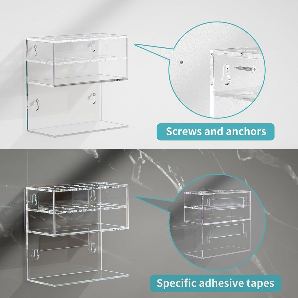 NIUBEE Dry Erase Whiteboard Magnetic Marker Holder Wall Mounted with 10 Marker Slots & Eraser Holder, Clear Acrylic Marker Organizer Stand for Fridge Whiteboard Locker, Wall Pen Pencil Marker Shelf