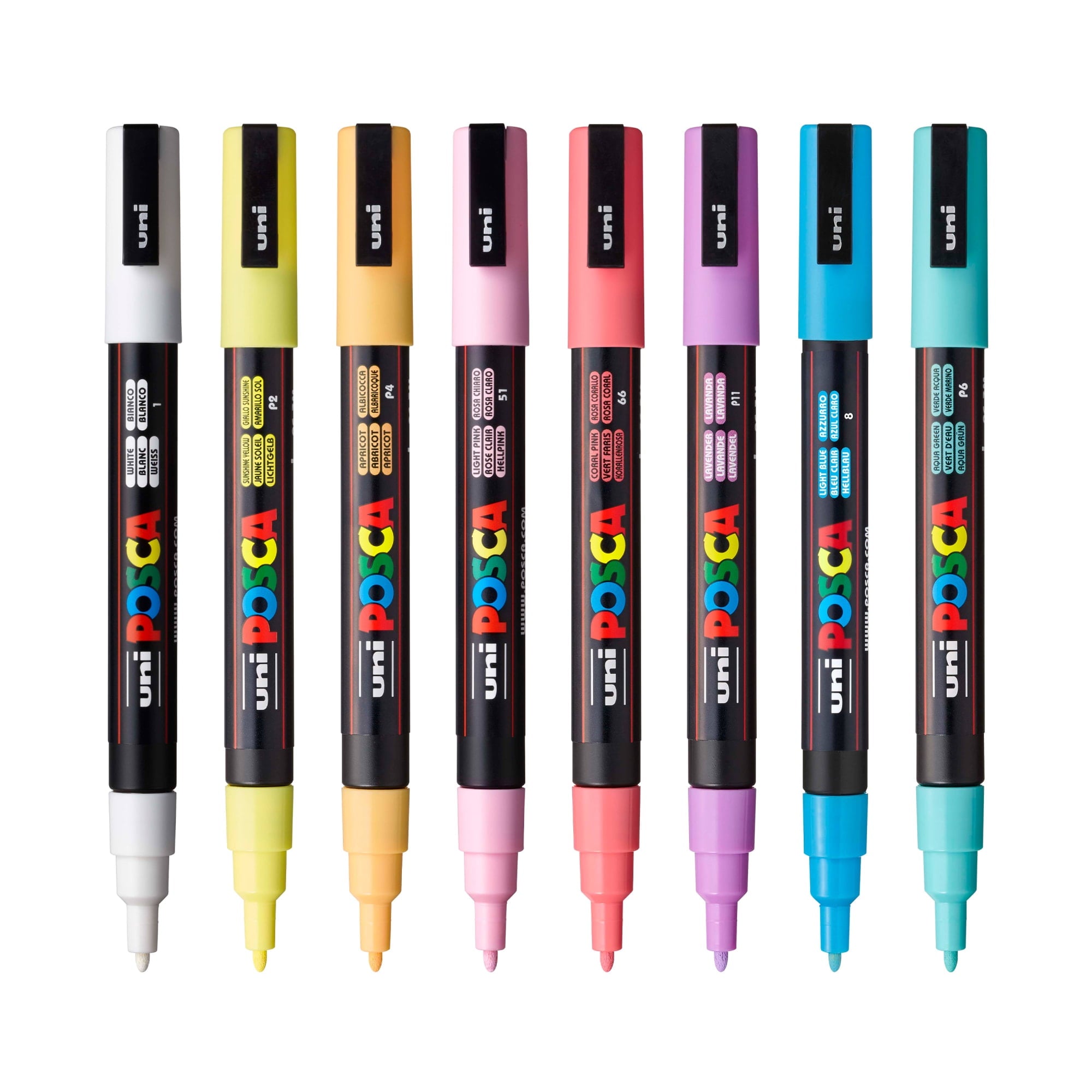Uni POSCA PC-3M Water-Based Paint Markers, Reversible Fine Tip (0.9-1.3mm), Soft Ink Colors, 8 Count