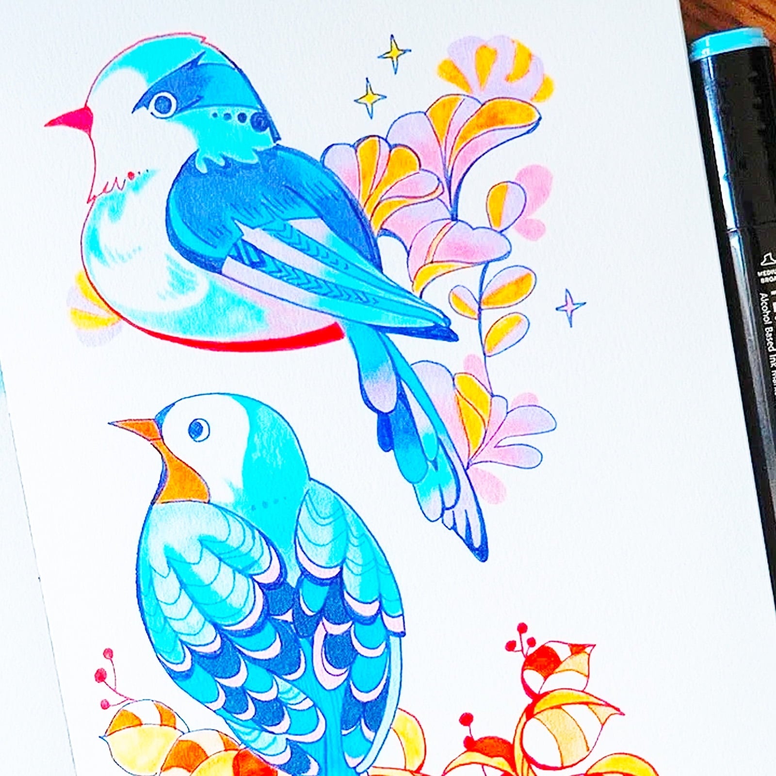 24 Colors Alcohol Markers Brush Tip Set ,Double Tip Paint Marker Pens for Adult Coloring Painting ,MIKOUJOS Art Marker