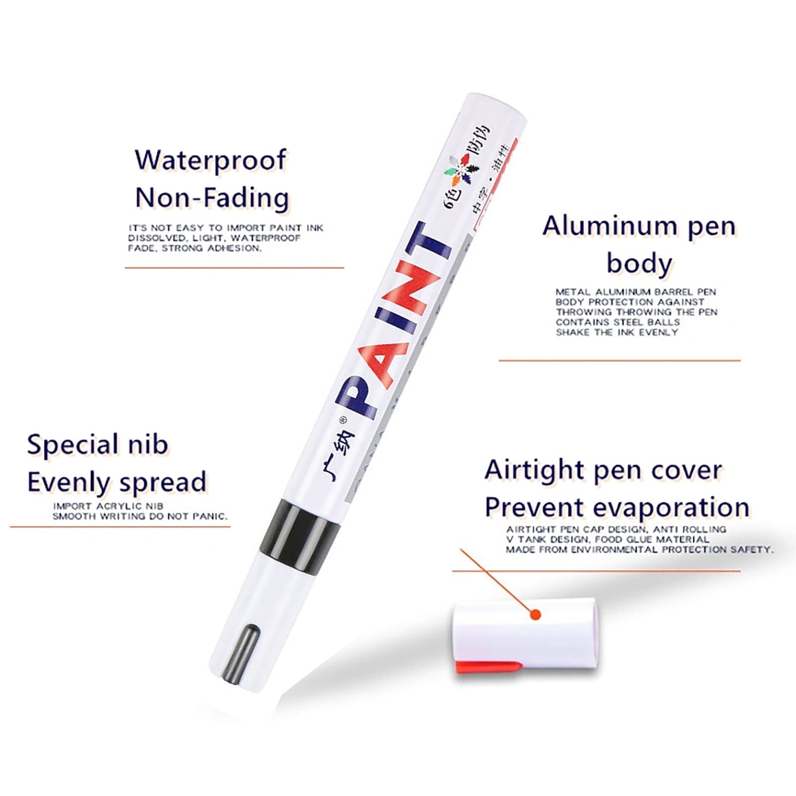 BNNG Paint Marker Pens - Permanent Oil Based Paint Markers, Medium Tip, Quick Dry and Waterproof Assorted Color Marker for Metal, Wood, Fabric, Plastic, Rock Painting, Stone, Mugs, Canvas, Glass