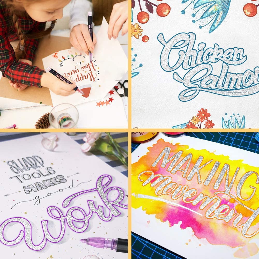 ZSCM Super Squiggles Outline Metallic Marker Pens, Stocking Stuffers for Teen, Double Line Paint Marker Pens, Art Crafts Gifts Trendy Stuff Christmas Stocking Stuffers (12 Colors)