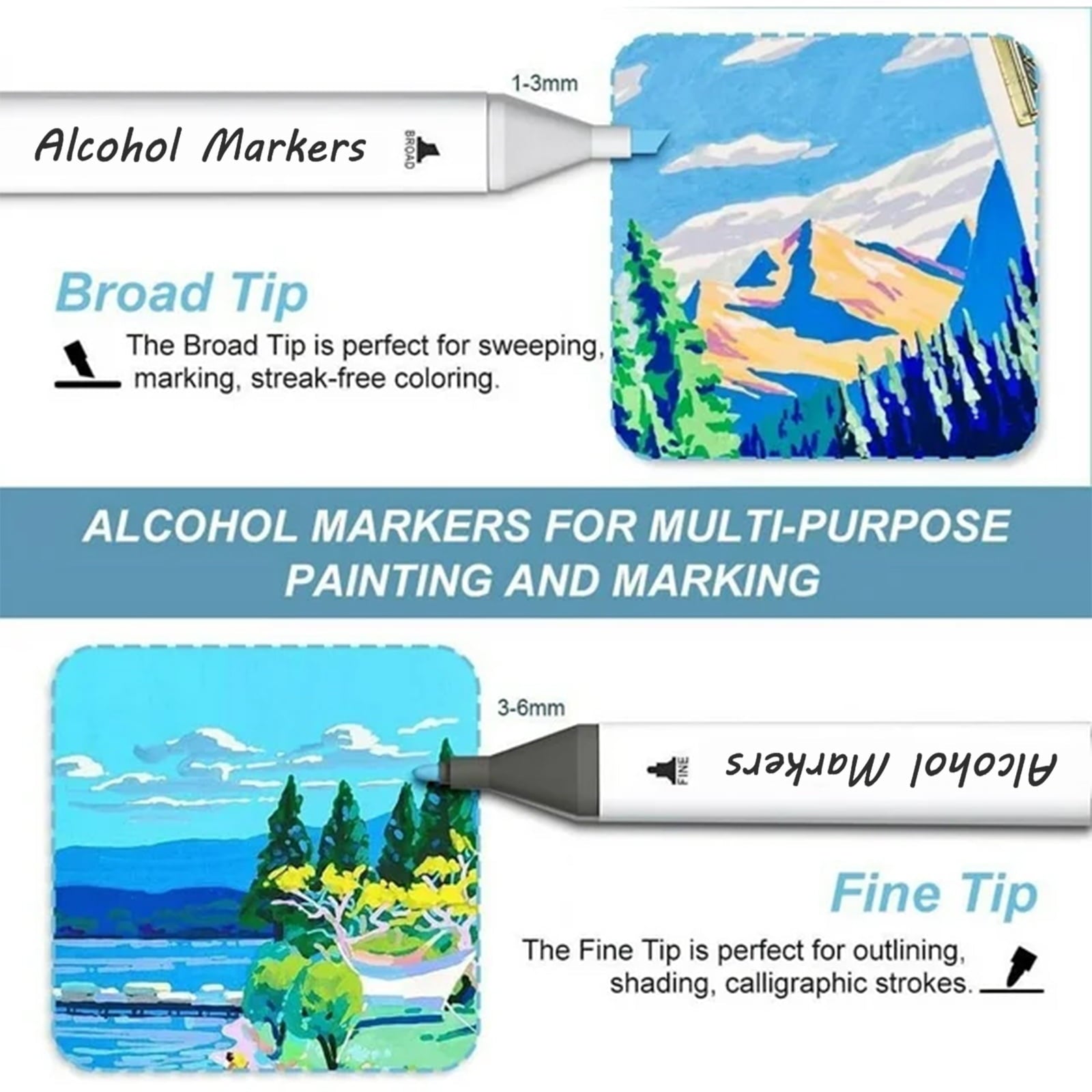 Panbear Alcohol Double-Ended Art Markers Set Dual Point, Assorted Colors, 80 Counts