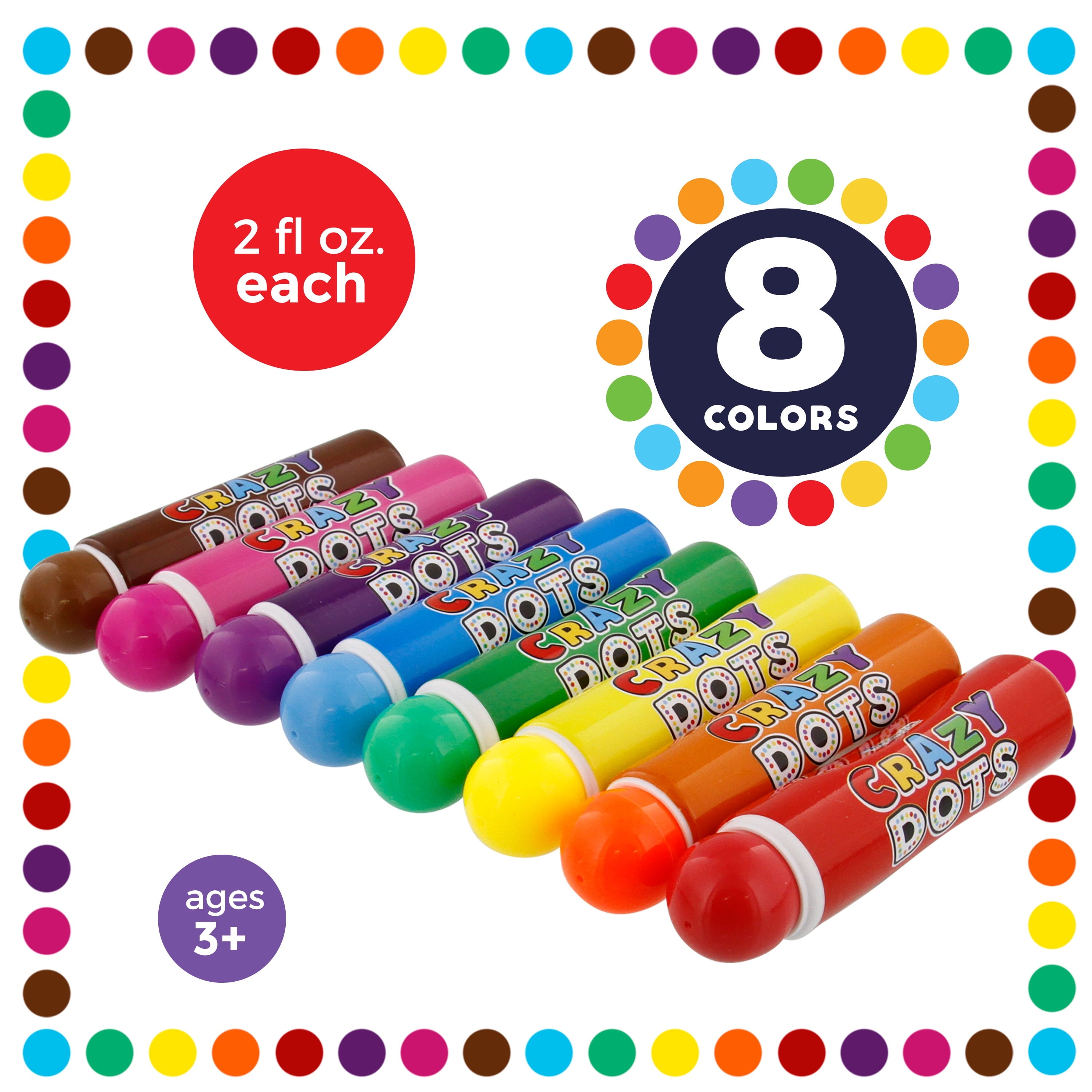 US Art Supply 8 Color Crazy Dots Markers - Washable Paint Marker Daubers