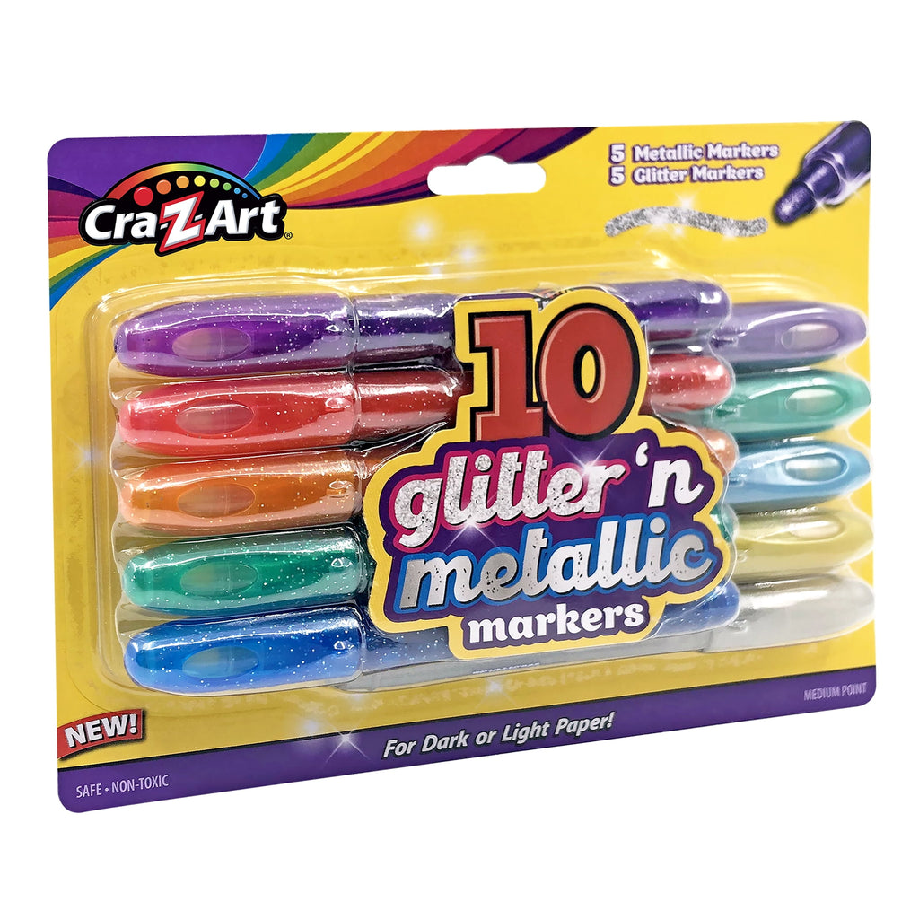 Cra-Z-Art Glitter and Metallic Art Marker Set, 5 glitter and 5 metallic