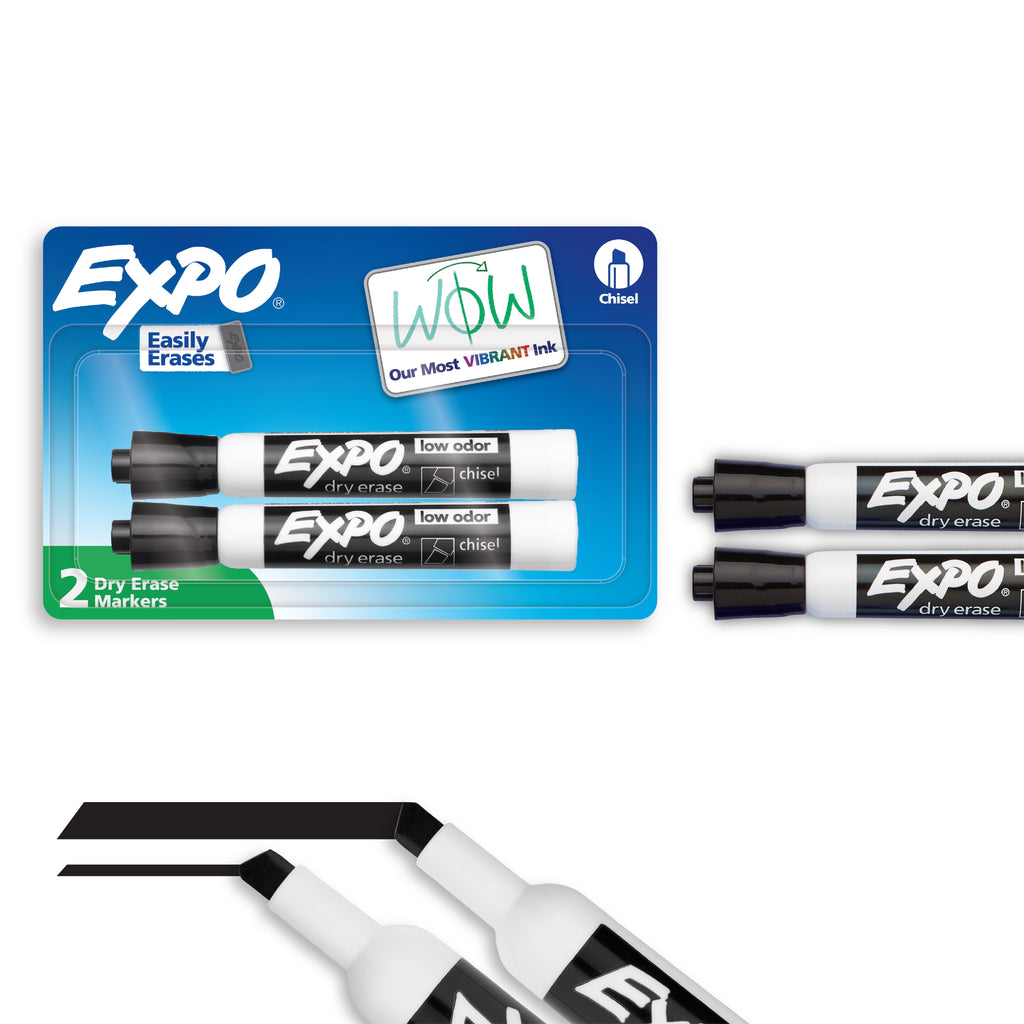 EXPO Dry Erase Markers, Chisel Tip, Black, 2 Count