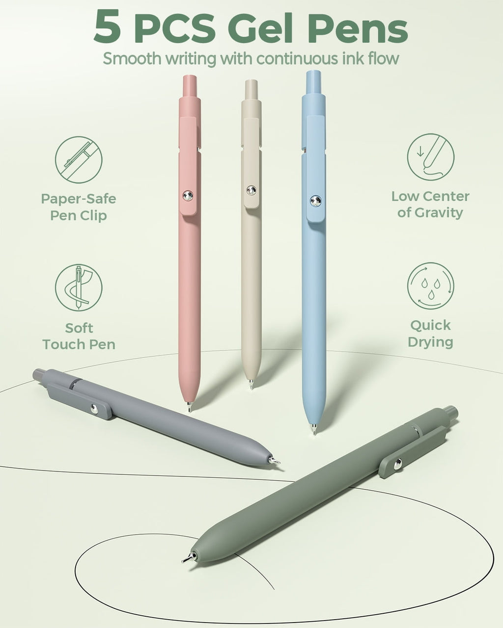 Four Candies 56 PCS Aesthetic Supplies with Large Pencil Case, 6 Colored Ballpoint Pens, 12 Pastel Highlighters, 5 Black Ink Gel Pens, 9 Mechanical Pencils 0.5-2.0mm Essentials (Green)