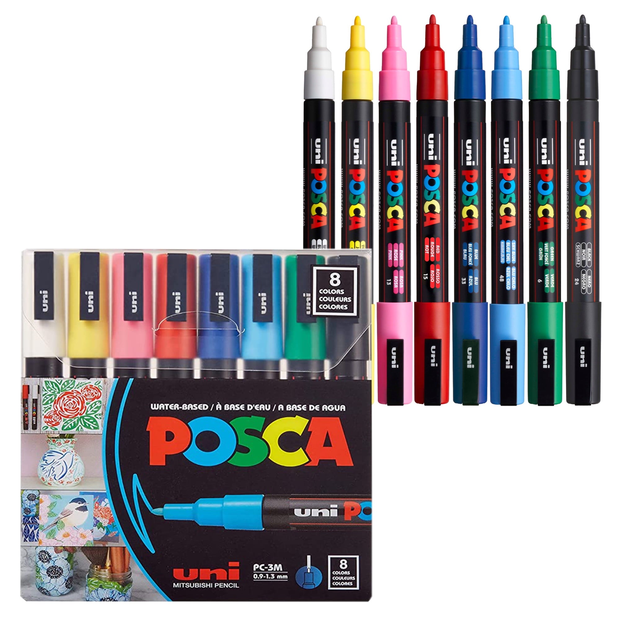 POSCA PC-3M Water-Based Paint Markers, Fine Tip (0.9-1.3mm), Assorted Colors, 8 Count