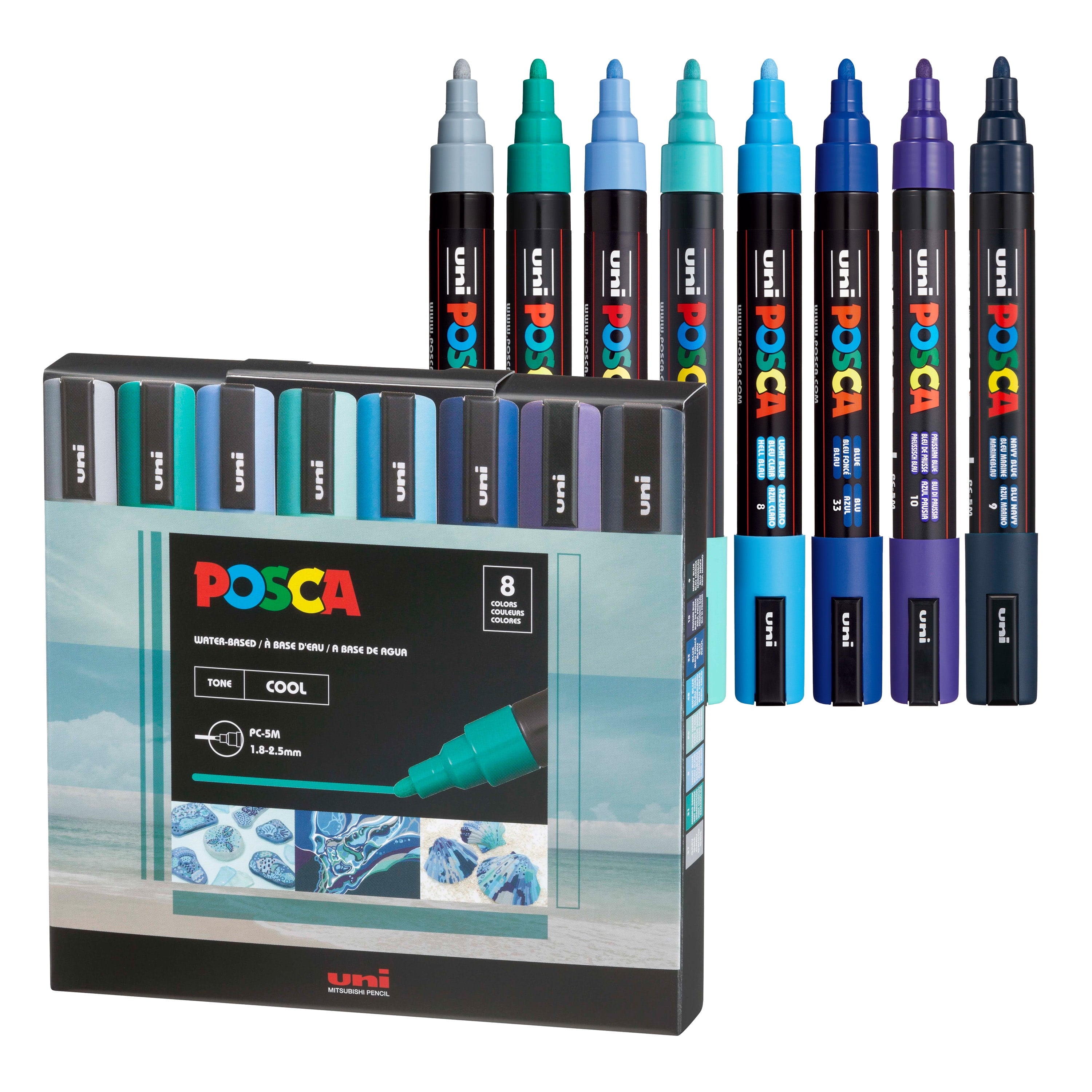 POSCA Paint Marker Set, 8 Colors, PC-5M Cool Tone Set