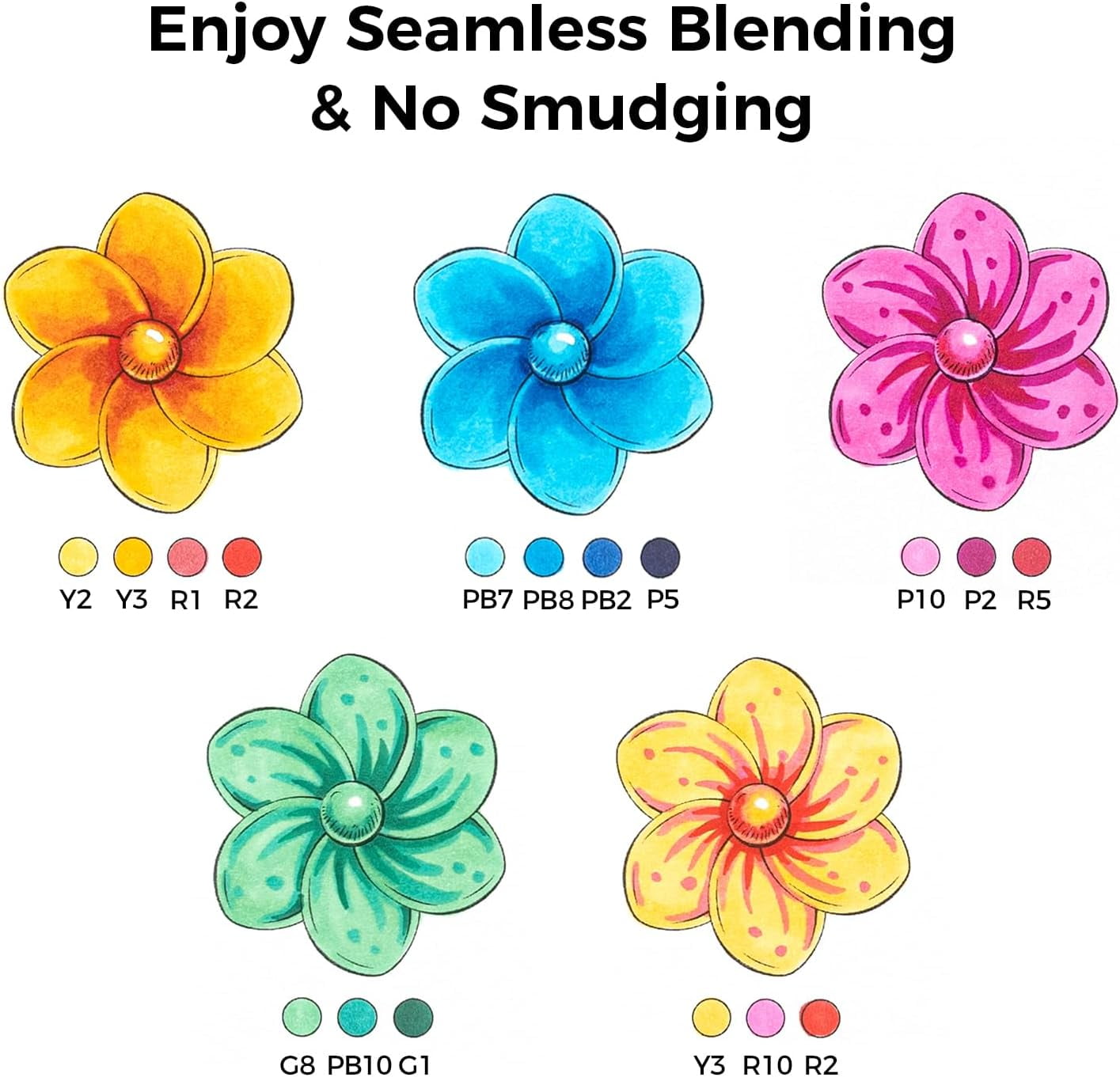 Ohuhu Alcohol Markers Brush Tip 48-Color Set - Brush & Chisel Tips, Refillable- New Color Code