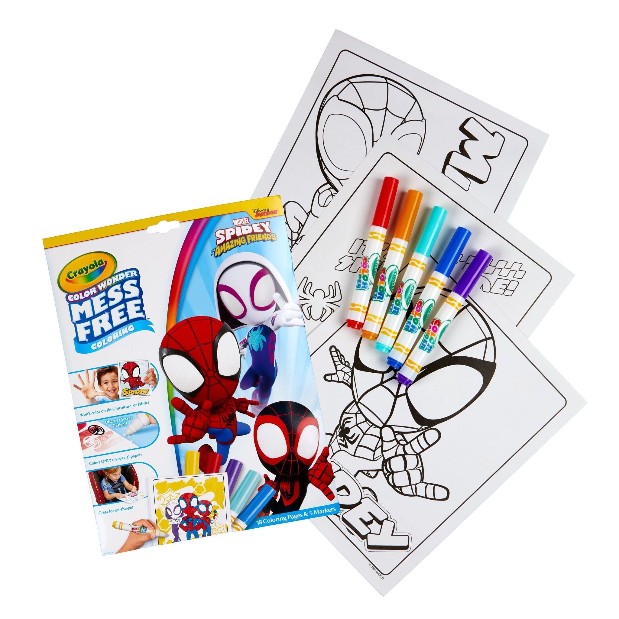 Crayola Color Wonder Mess Free Coloring Pages & Markers, Spidey & His Amazing Friends Art Supplies, Travel Activity, Spiderman Gift for Kids, 3+