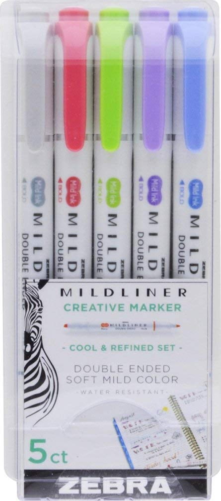 Zebra Mildliner Double-Ended Highlighter Set, 5-Colors, Soft