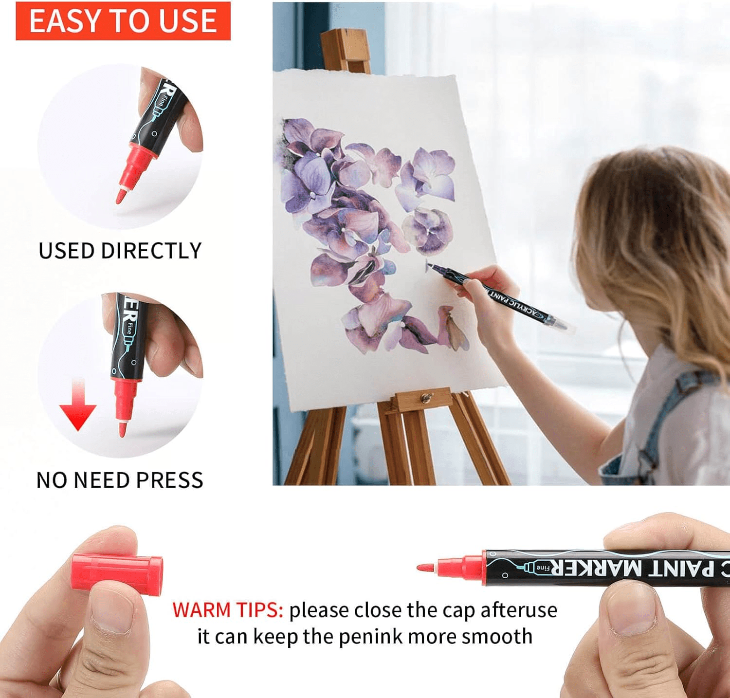 Acrylic Paint Markers, 24 Colors Dual Tip Acrylic Paint Pens for Wood, Canvas, Stone, Rock Painting, Glass, Ceramic Surfaces, DIY Crafts Making, 24 Dual Tip Acrylic Markers