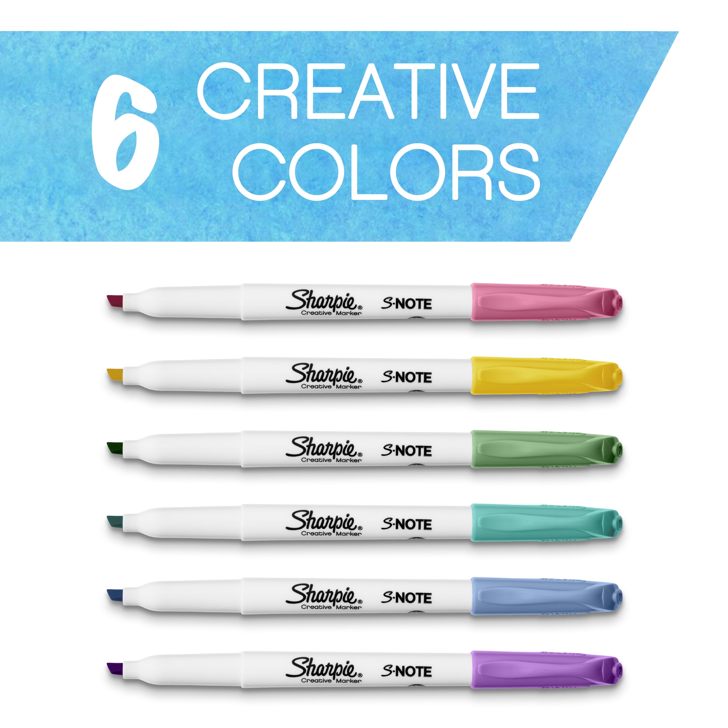 Sharpie S-Note Creative Markers, Highlighters, Assorted Colors, Chisel Tip, 6 Count