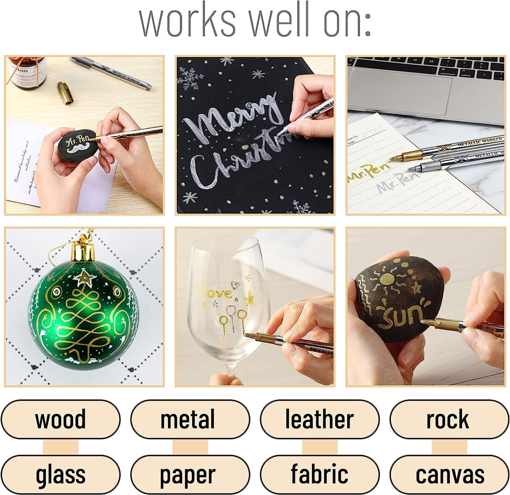 Mr. Pen- Metallic Paint Markers, 6 Pack, Silver and Gold, Silver Paint Marker, Gold Ink Pen