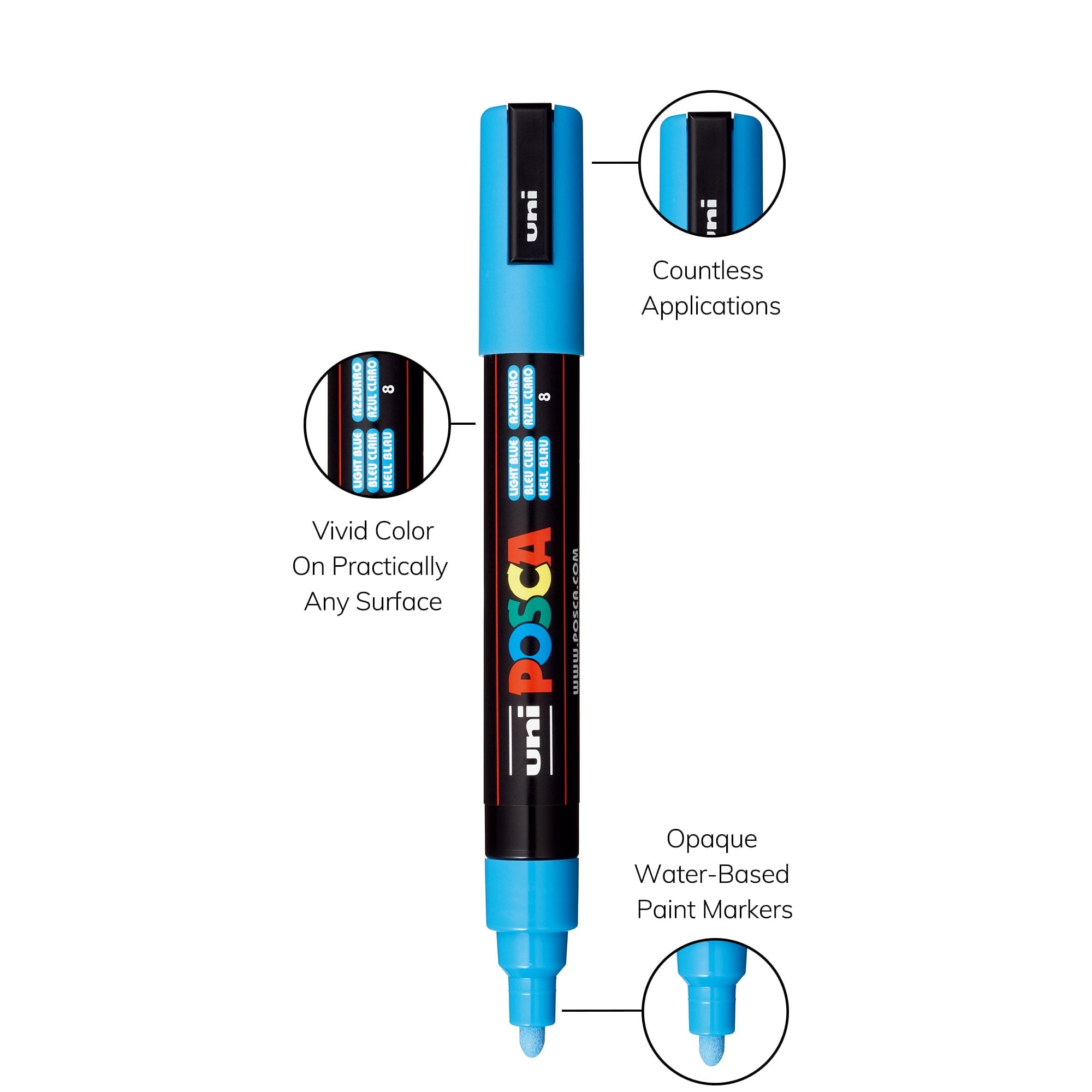 Uni POSCA PC-5M Water-Based Paint Markers, Reversible Medium Tip (1.8-2.5mm), Assorted Ink Colors, 15 Count