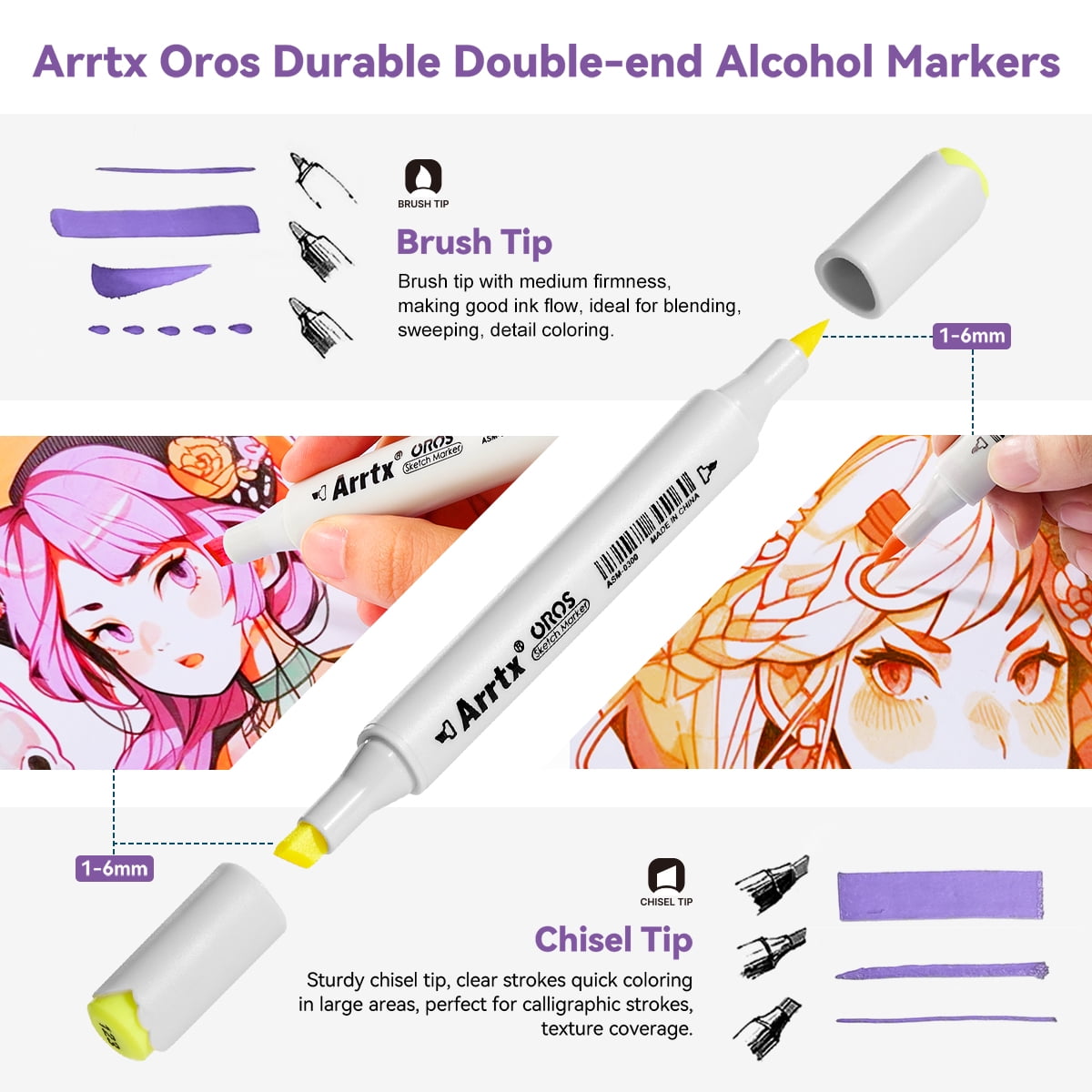 Arrtx Pastel Markers, OROS 66 Colors Alcohol Based Markers, Dual Tip(Brush & Chisel) Art Markers for Artists, Adult Coloring, Sketching, Illustration, Design