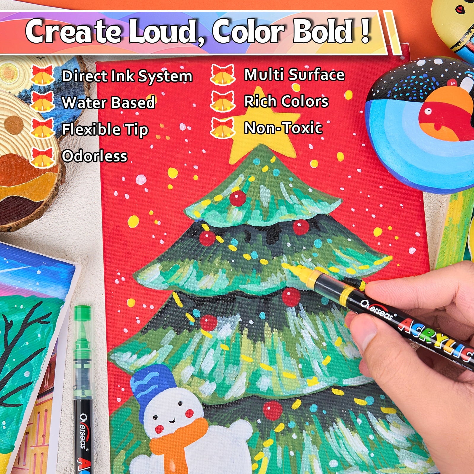 Overseas Art Marker Combo Pack with 120 Colors, Conical Point Acrylic Paint Pens