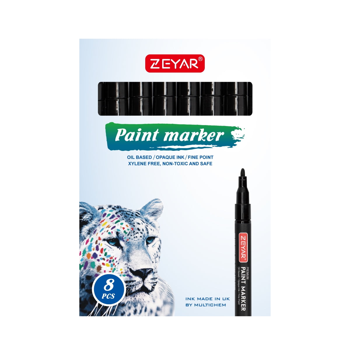 ZEYAR Permanent Oil-Based Paint Markers, Expert of Rock Painting, Fine Point, 8 Black Color. Permanent Ink & Waterproof, Works on Rock, Wood, Glass, Metal, Ceramic and more (8 Black)