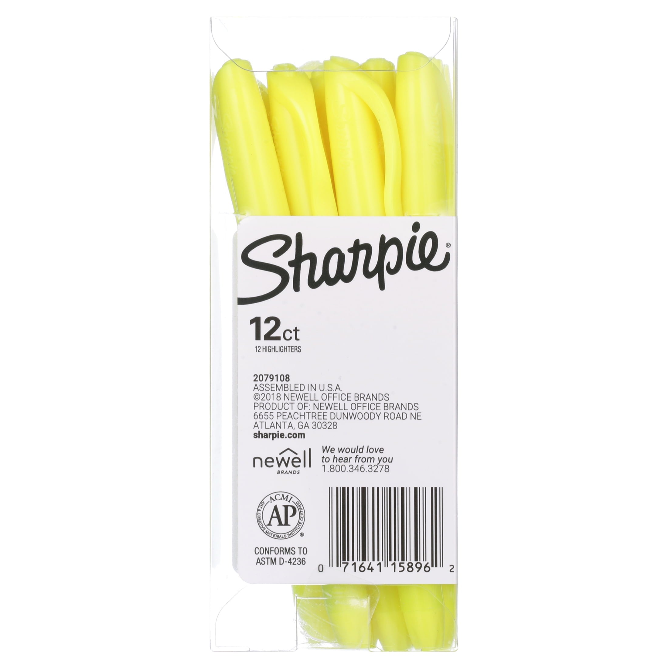 Sharpie® Pocket Style Highlighter, Fluorescent Yellow, 12 Count