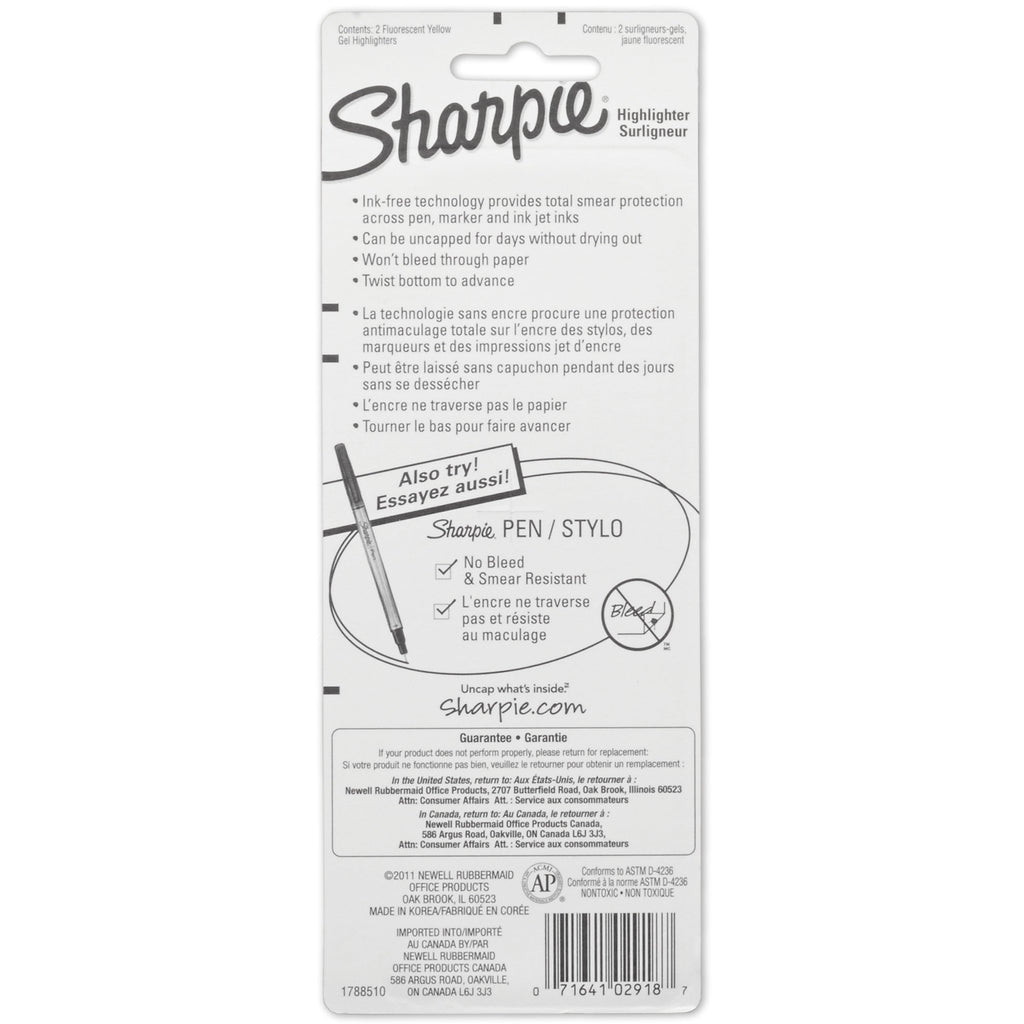 (3 pack) Sharpie Gel Highlighters, Bullet Tip, Fluorescent Yellow, 2 Count