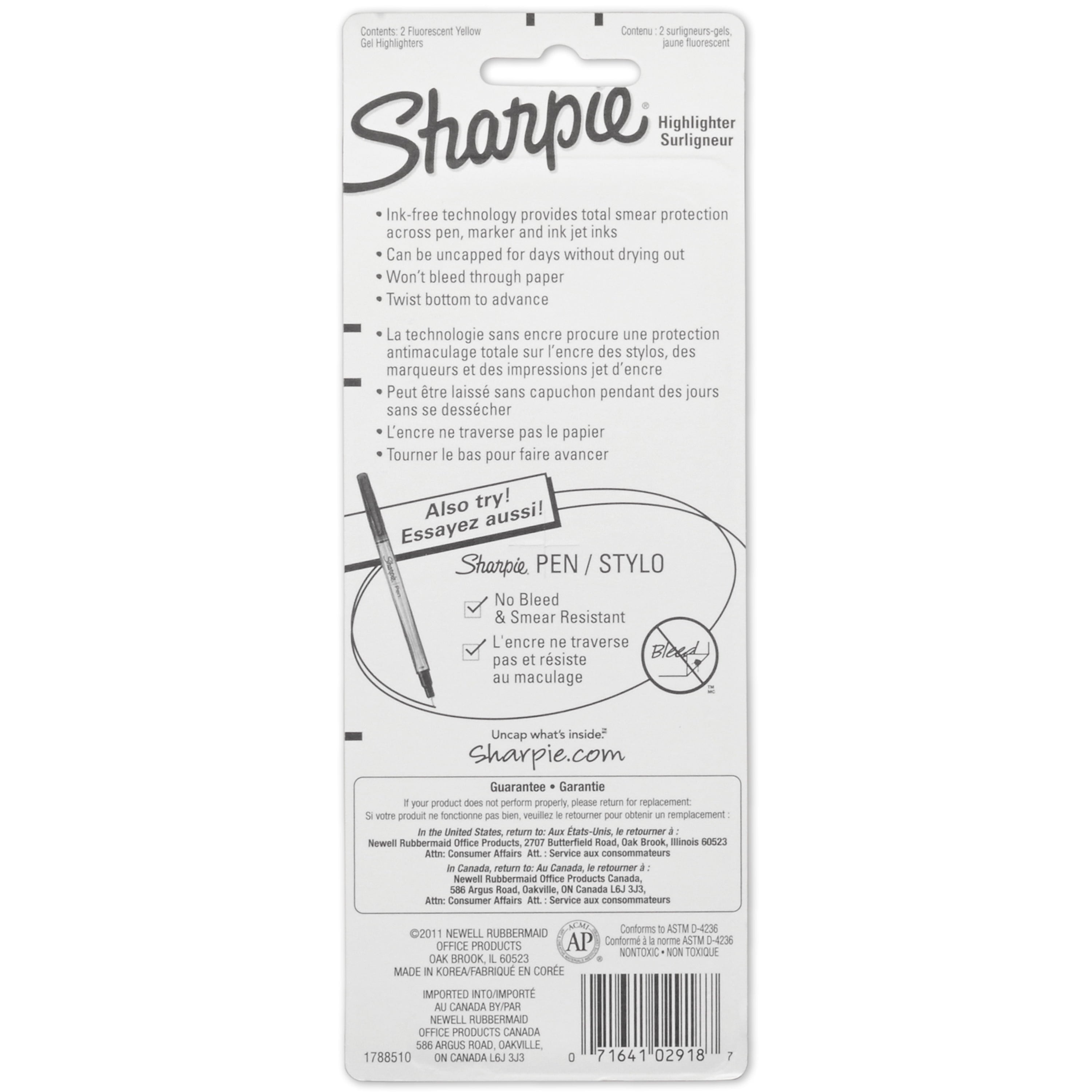 (3 pack) Sharpie Gel Highlighters, Bullet Tip, Fluorescent Yellow, 2 Count