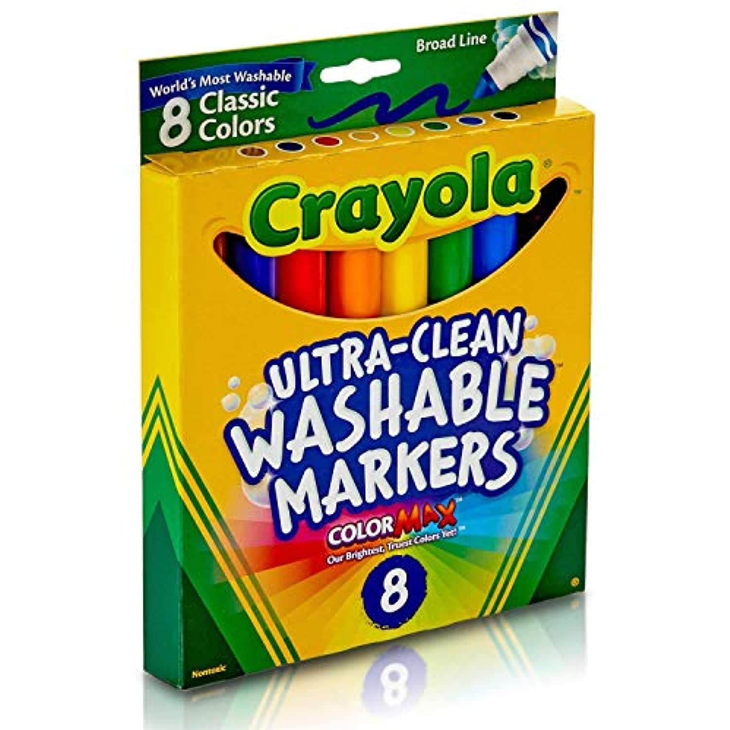 Crayola Ultra-Clean Washable Markers, Broad Point, Assorted Colors, 8 Count