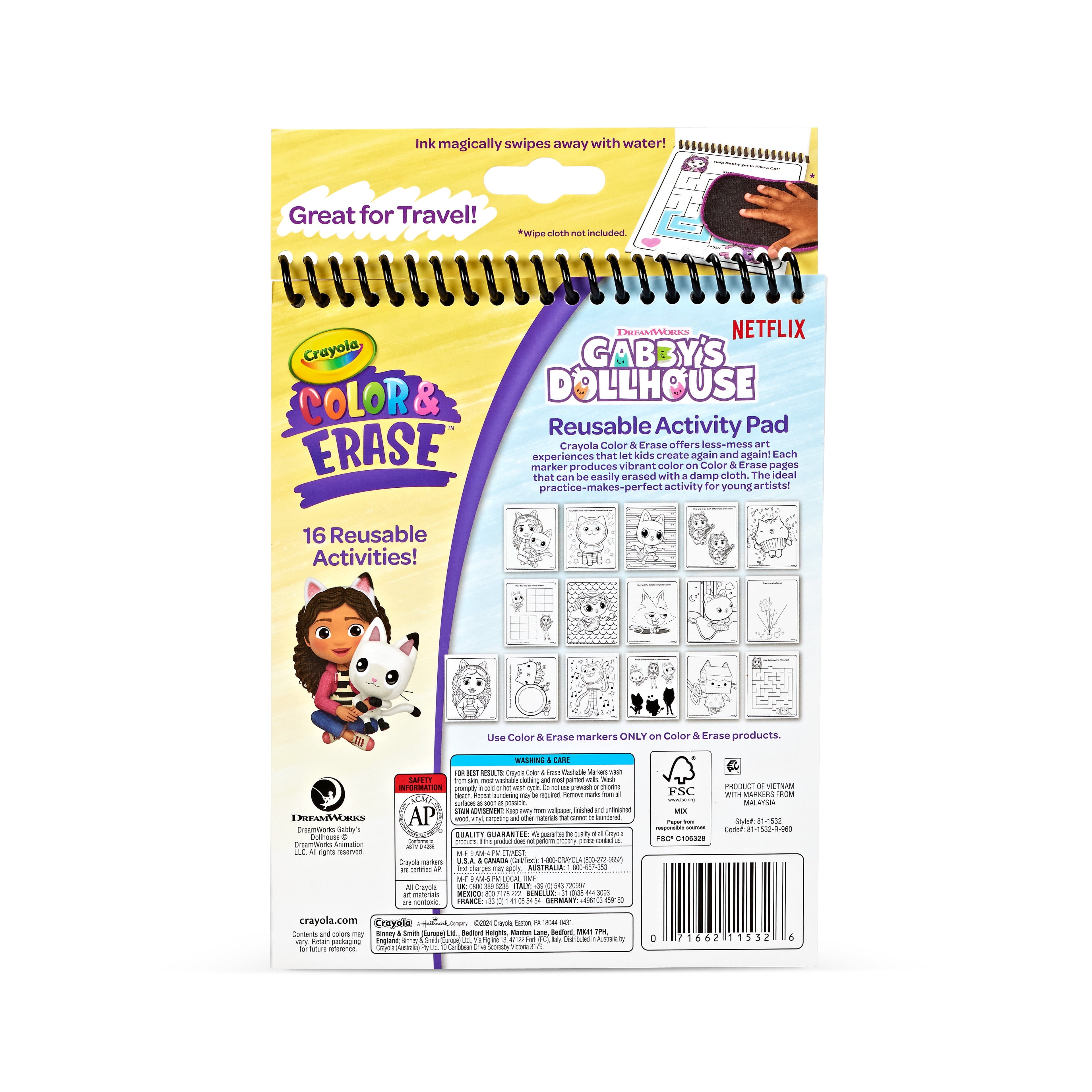 Crayola Gabby's Dollhouse Color & Erase Activity Pad, 8 Color & Erase Coloring Pages, Gift for Kids