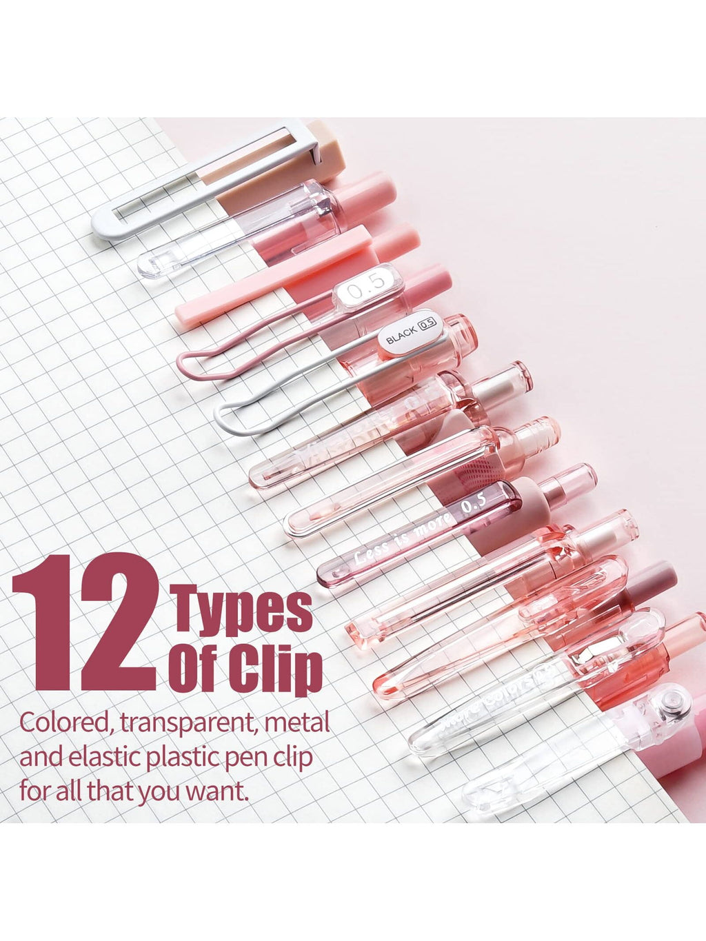 Four Candies Retractable Pink Pen Set, 11Pcs Black Ink Gel Pens(0.5mm), 1Pcs Pink Highlighter, 0.5mm Fine Point for Journaling, Writing and Note-Taking