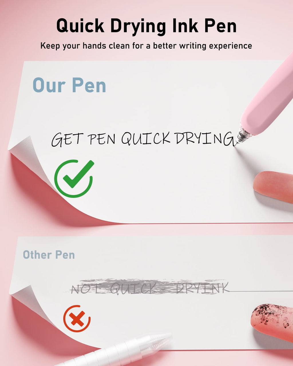 Four Candies 14Pack Pastel Gel Ink Pen Set,Cute Retractable 0.5mm Fine Point Pen,12 Pack Black Ink Pens with 2Pack Highlighter, Smooth Writing Pens(Pink)