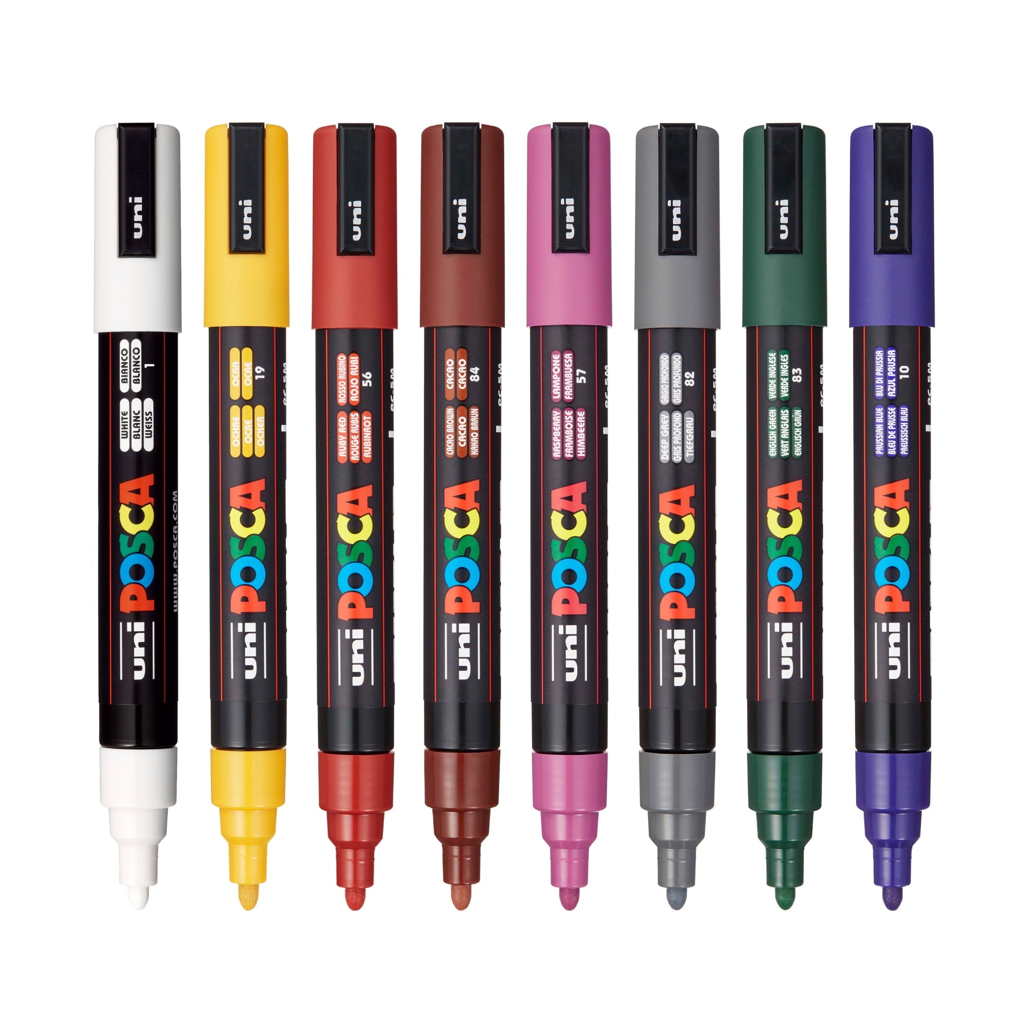 Uni POSCA PC-5M Water-Based Paint Markers, Reversible Medium Tip (1.8-2.5mm), Dark Ink Colors, 8 Count