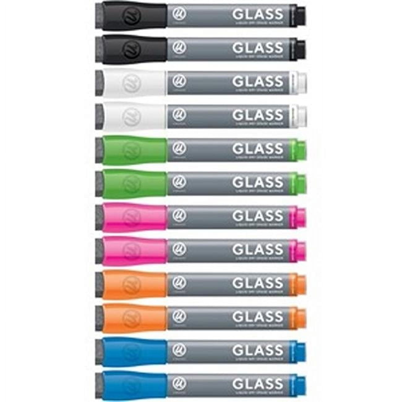 1PACK U BRANDS Bullet Tip Low-Odor Liquid Glass Markers with Erasers, Assorted Colors, 12/Pack