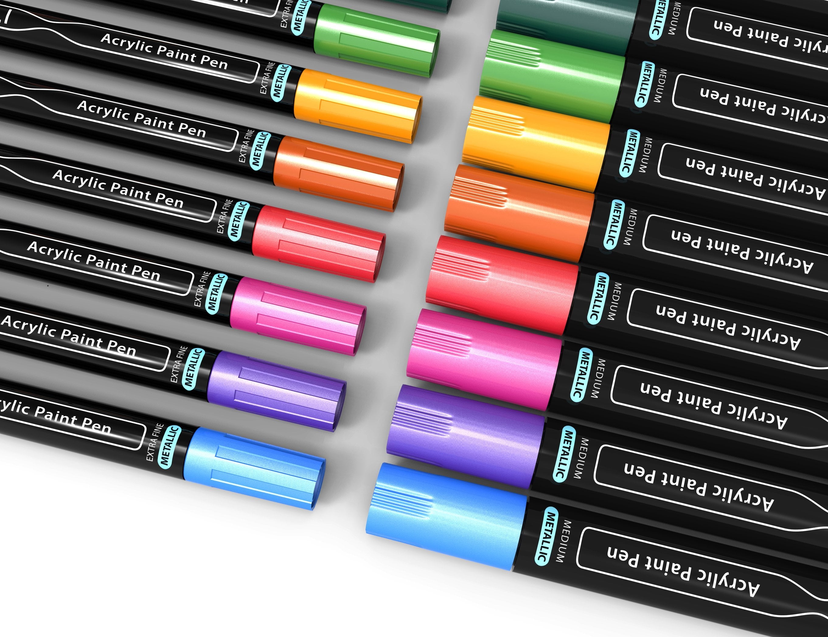 Tooli-Art Metallic Acrylic Paint Pens Marker Set for Rocks, Glass, Mugs, and Most Surfaces with 0.7mm Extra Fine And 3.0mm Medium Tip Combo Marker Set of 24