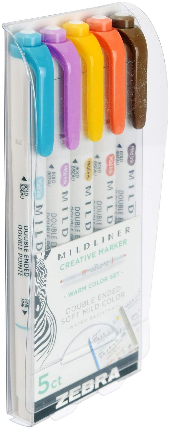 Zebra Pen Mildliner Double Ended Markers, Assorted Colors, Bold and Fine Point, 5 Count