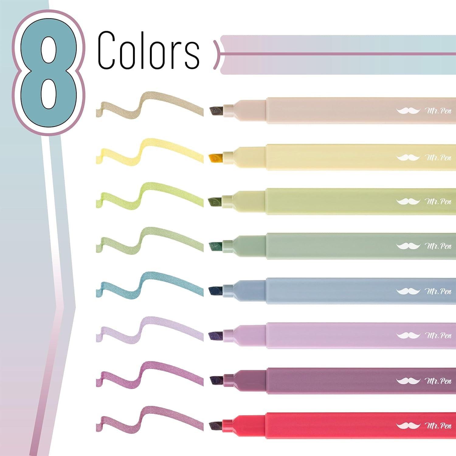 Mr. Pen- Aesthetic Highlighters, 8 Pcs, Chisel Tip, Muted Pastel Color