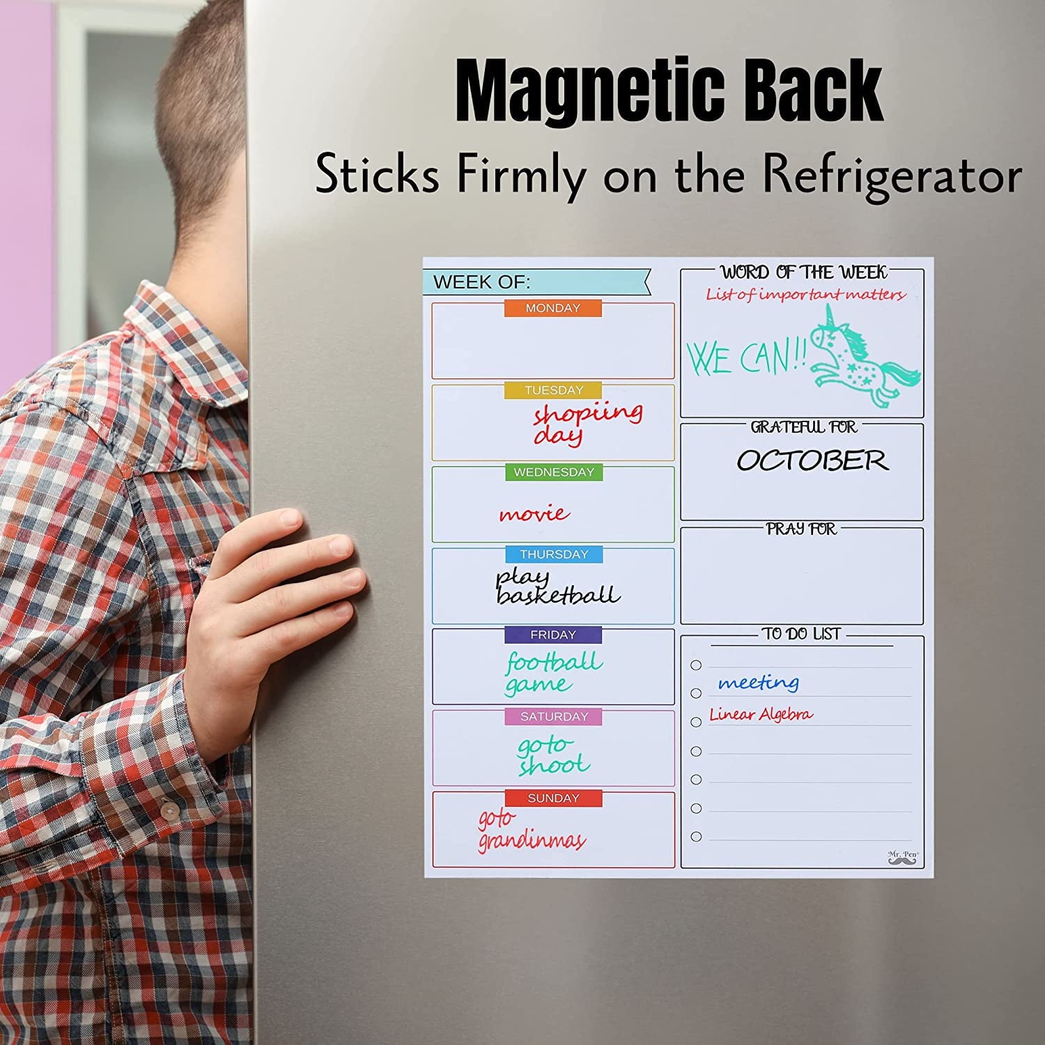Mr. Pen- Magnetic Dry Erase Weekly Calendar for Fridge, 14.7 x 11.8", Weekly Dry Erase Board