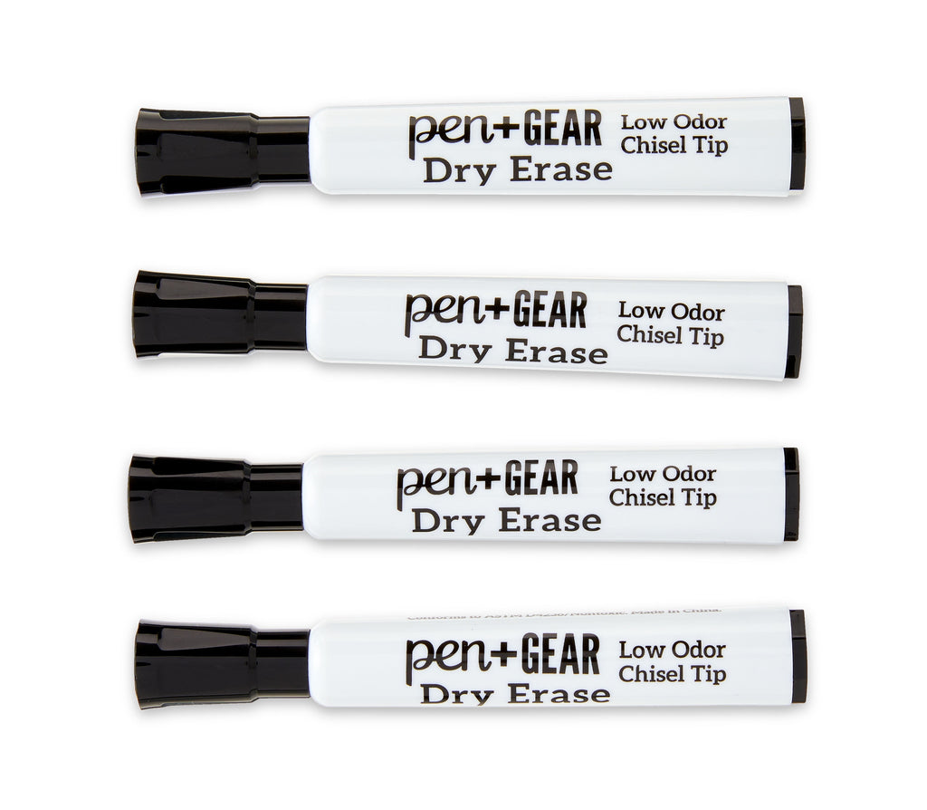 Pen+Gear Dry Erase Markers, Chisel Tip, Black Ink, 4 Count