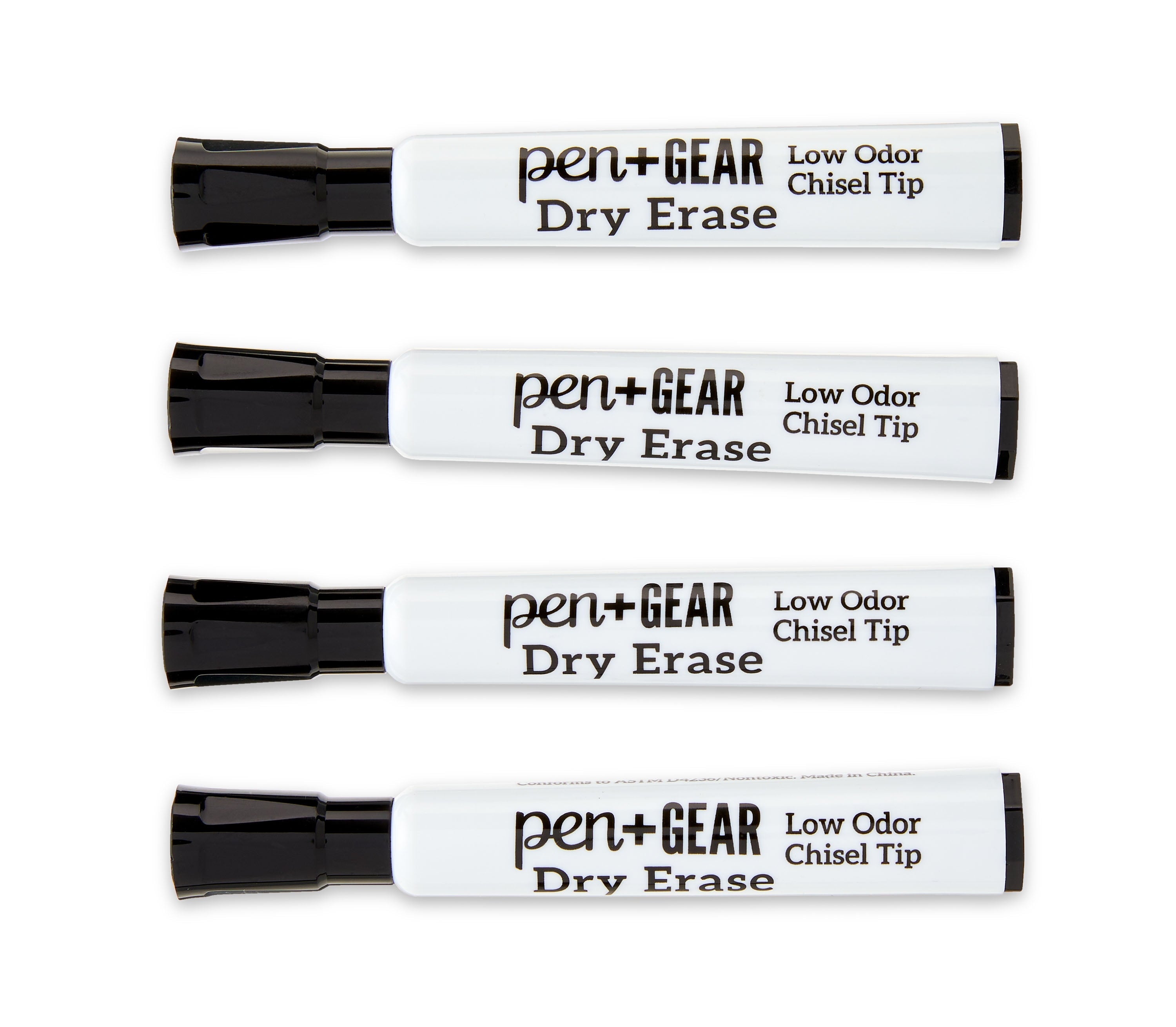 Pen+Gear Dry Erase Markers, Chisel Tip, Black Ink, 4 Count
